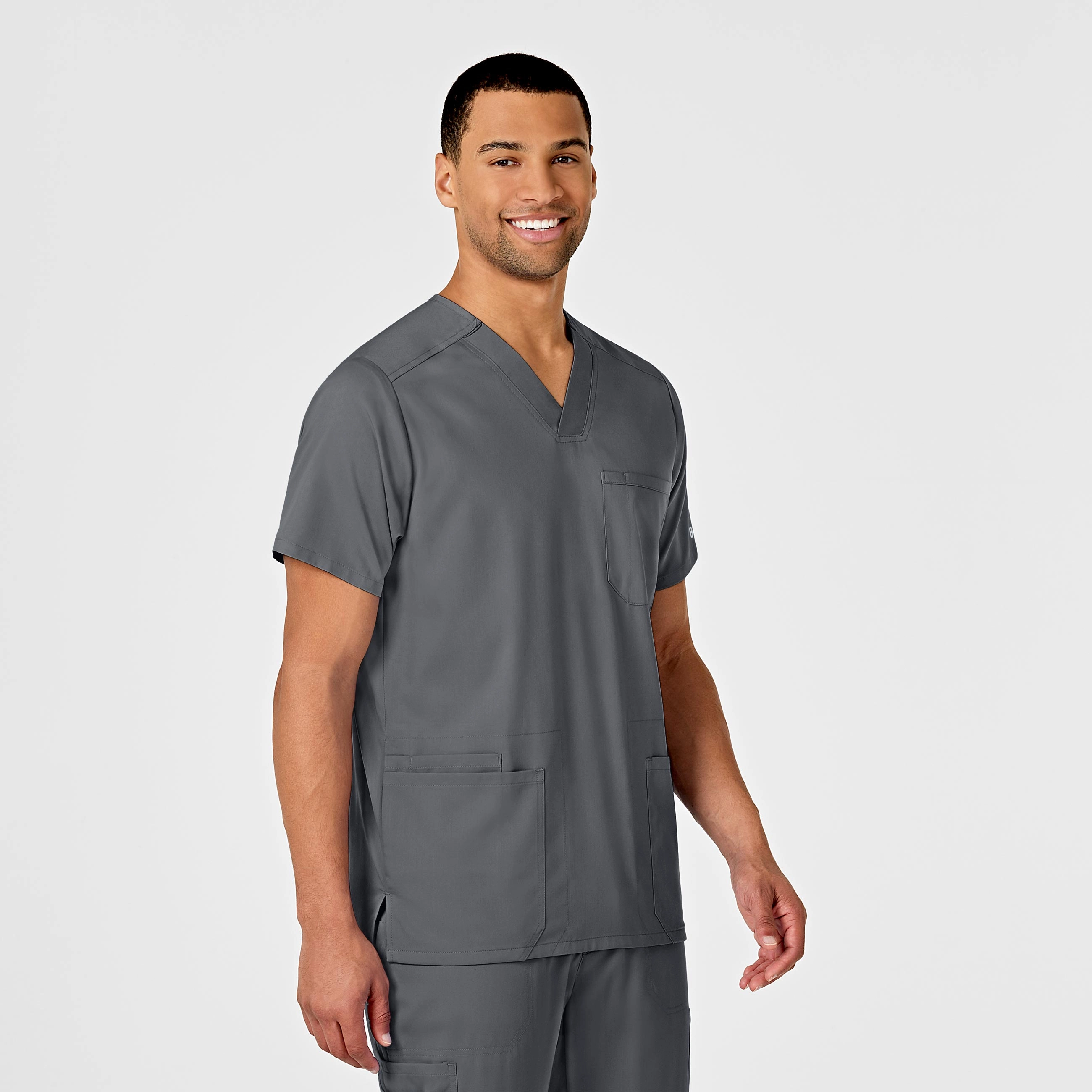 PRO Men's Multi-Pocket V-Neck Scrub Top - Pewter