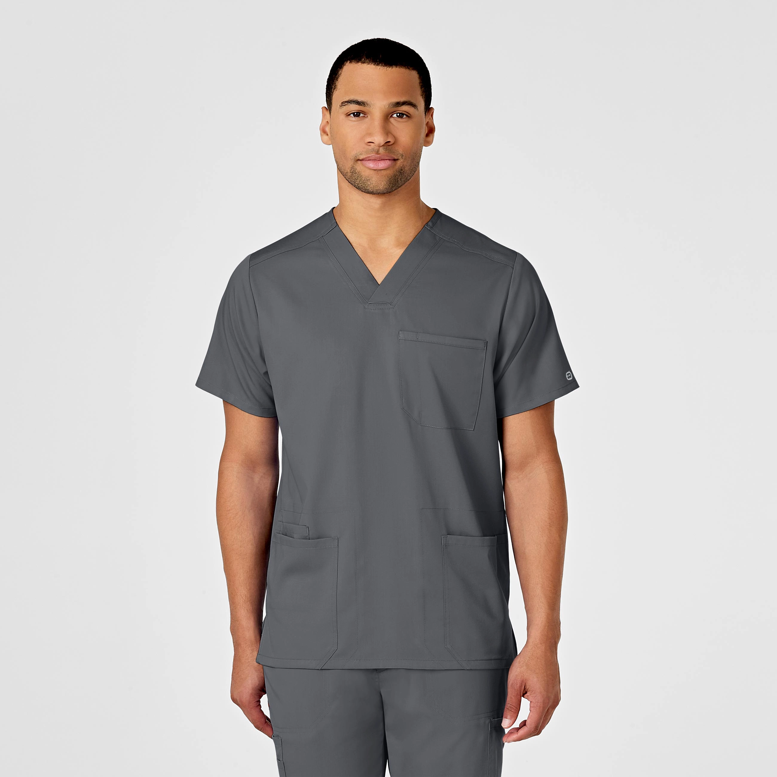 PRO Men's Multi-Pocket V-Neck Scrub Top - Pewter
