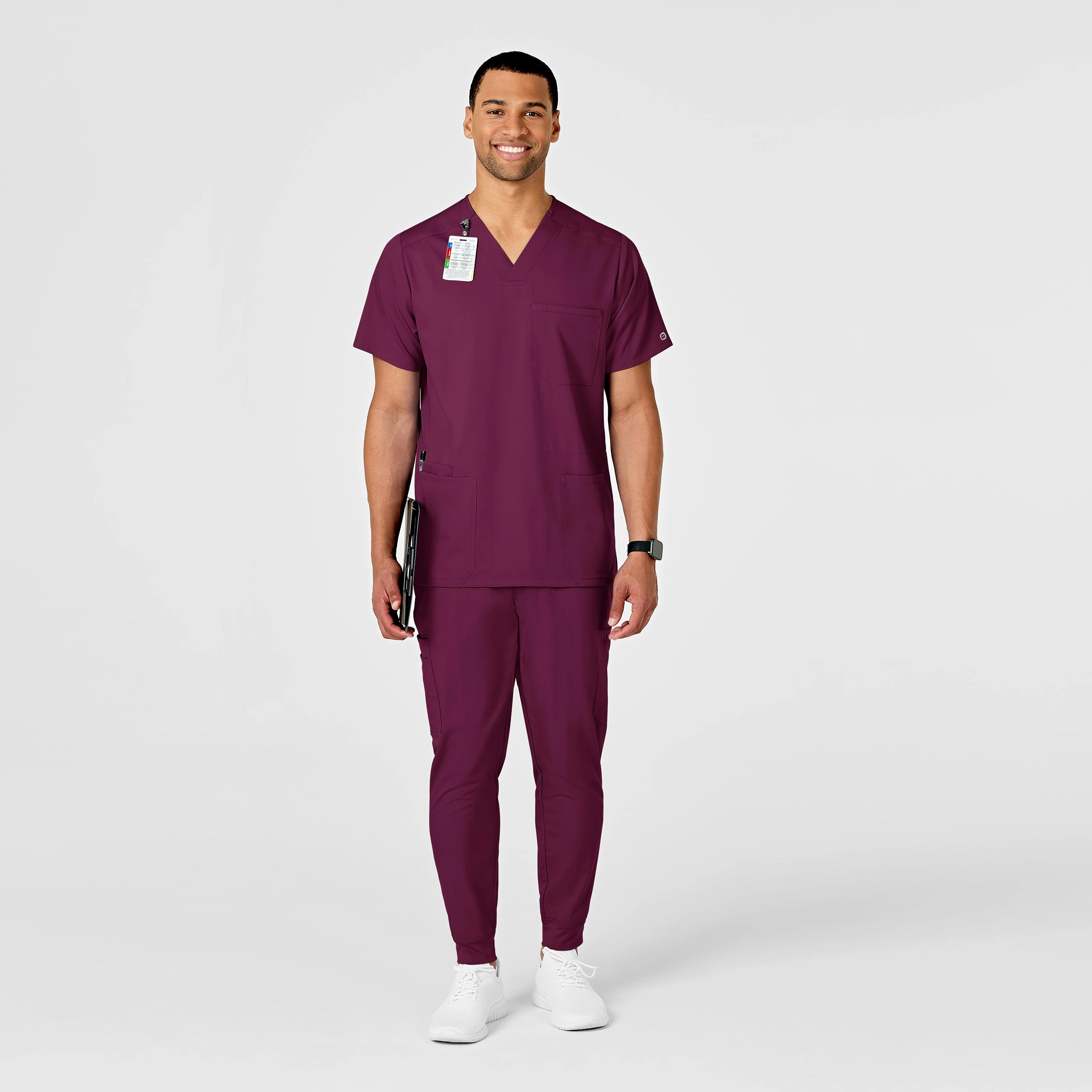 PRO Men's Multi-Pocket V-Neck Scrub Top - Wine