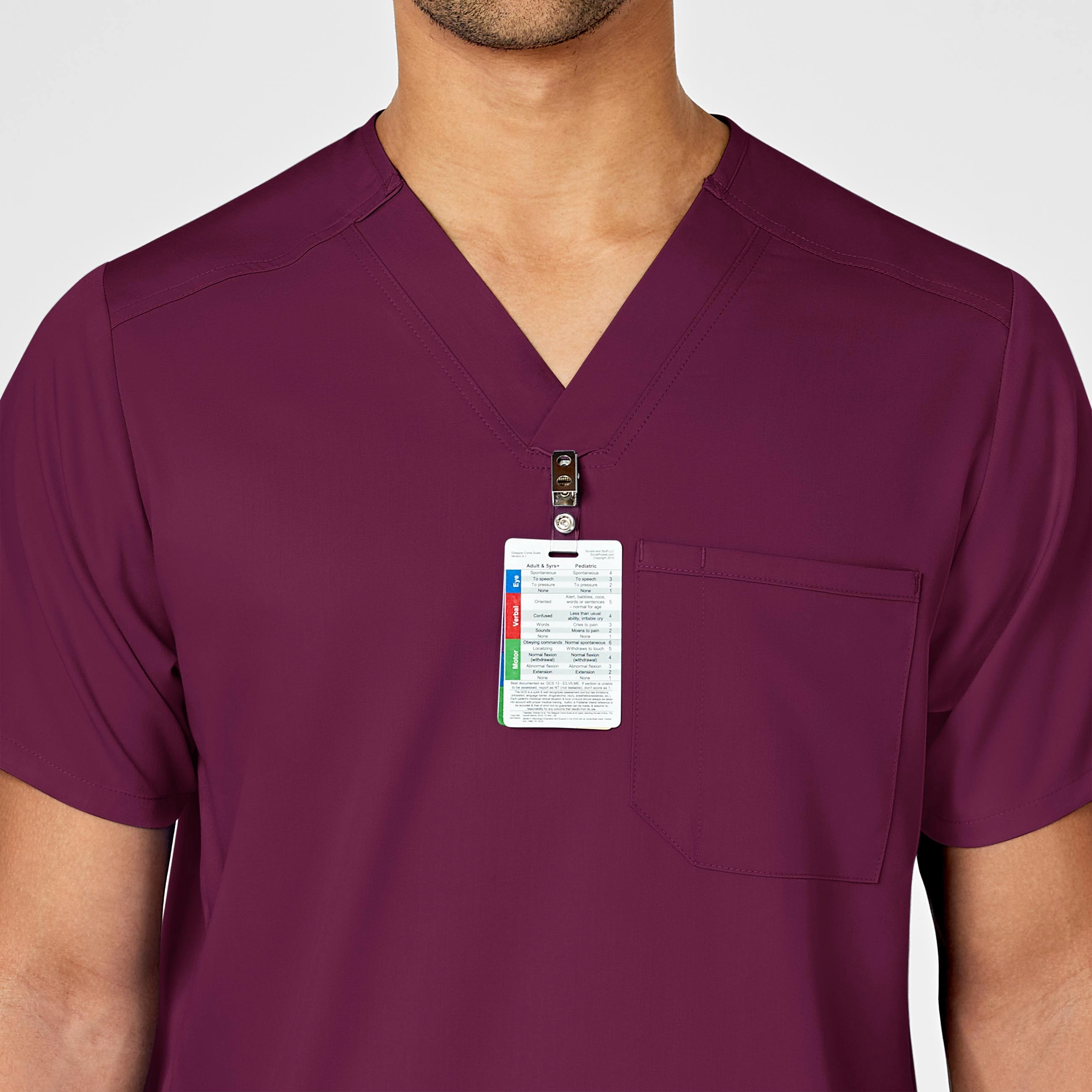 PRO Men's Multi-Pocket V-Neck Scrub Top - Wine