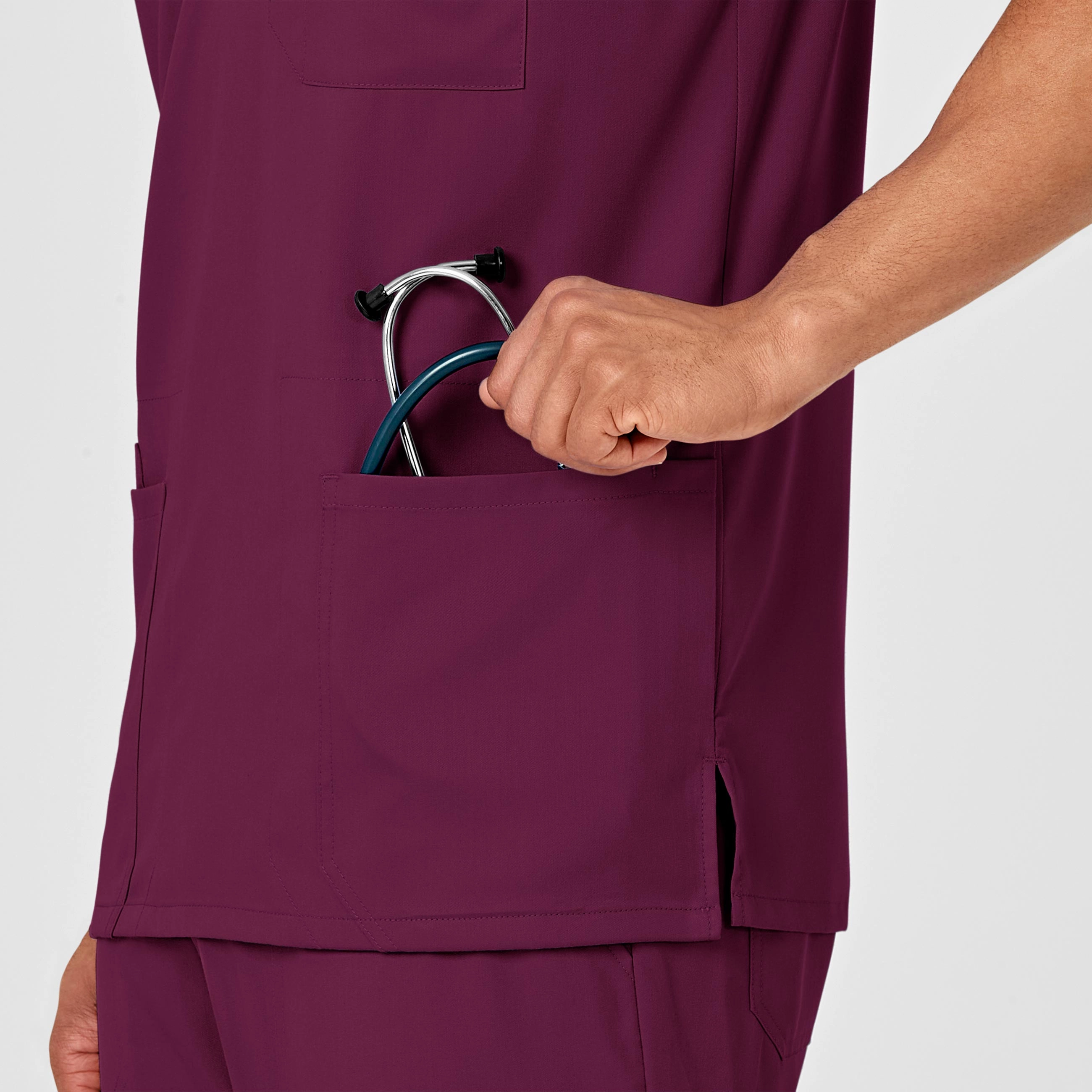 PRO Men's Multi-Pocket V-Neck Scrub Top - Wine