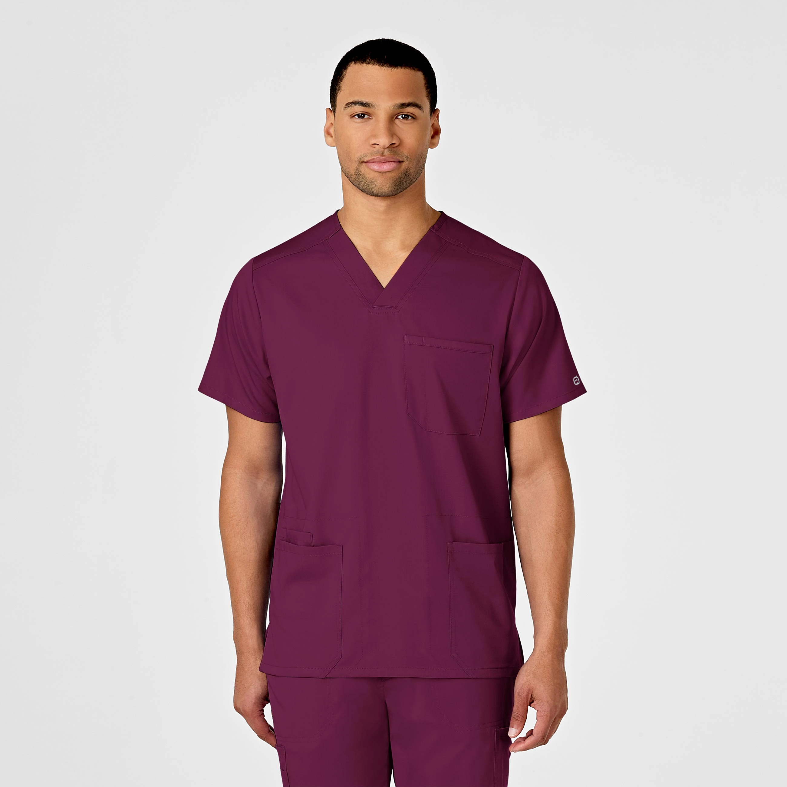 PRO Men's Multi-Pocket V-Neck Scrub Top - Wine