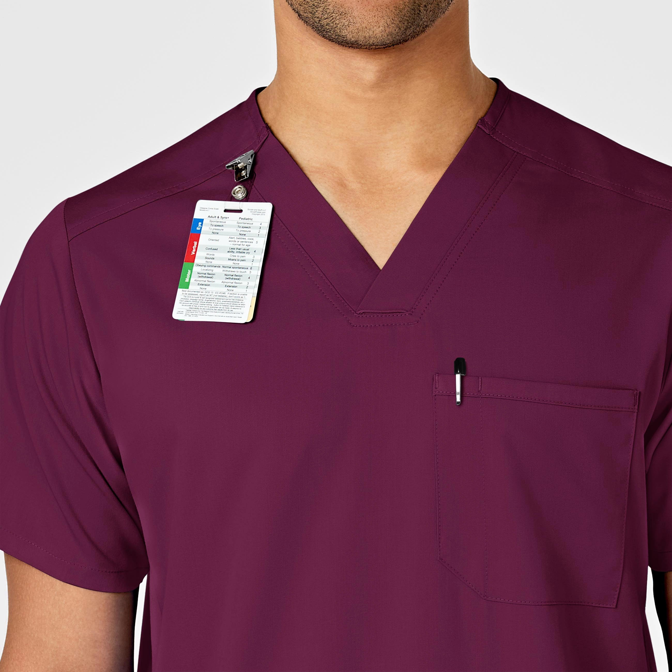 PRO Men's Multi-Pocket V-Neck Scrub Top - Wine