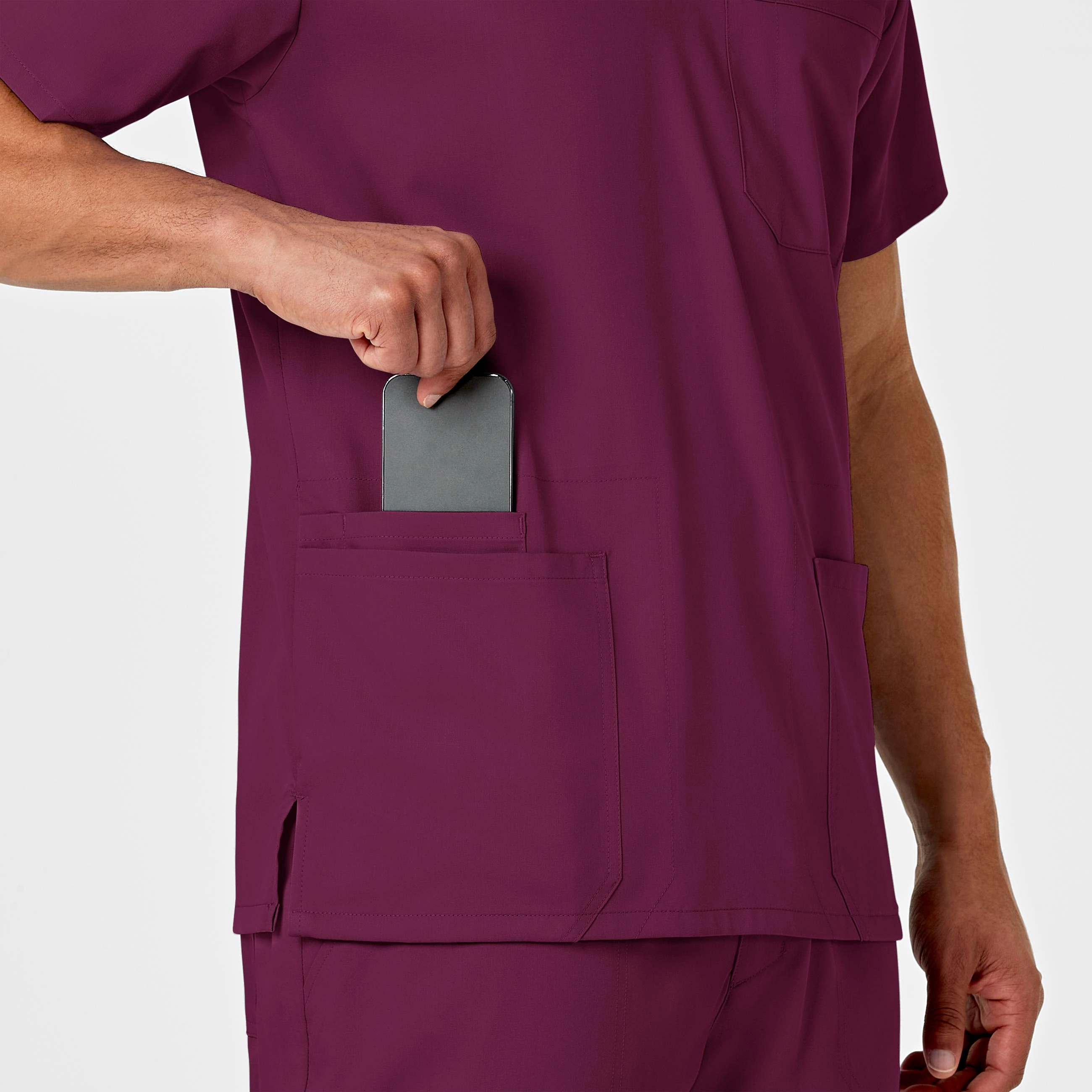 PRO Men's Multi-Pocket V-Neck Scrub Top - Wine