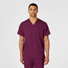 PRO Men's Multi-Pocket V-Neck Scrub Top - Wine