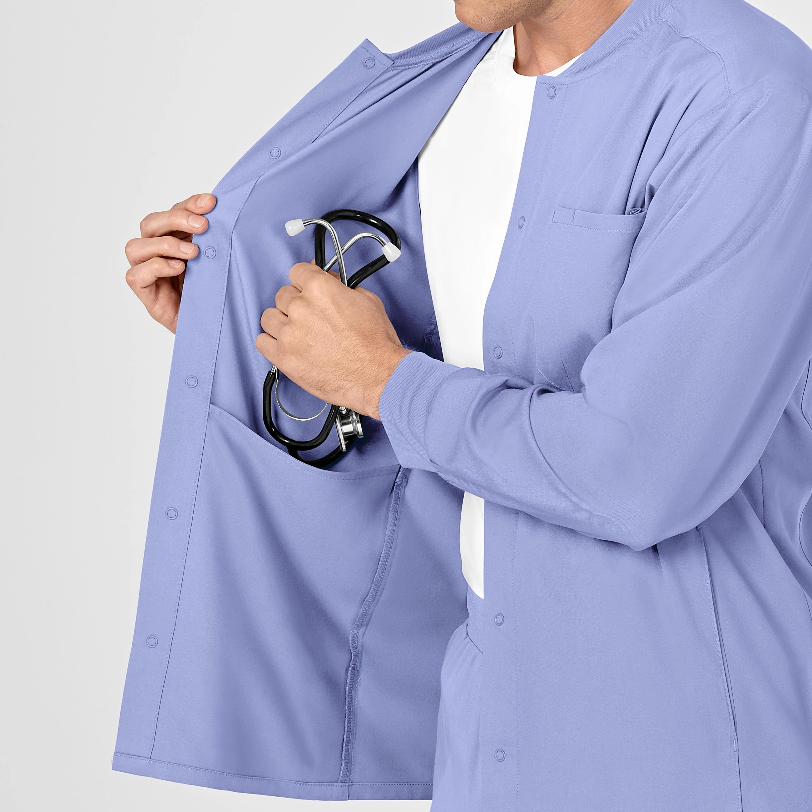 PRO Men's Snap Front Scrub Jacket - Ceil Blue