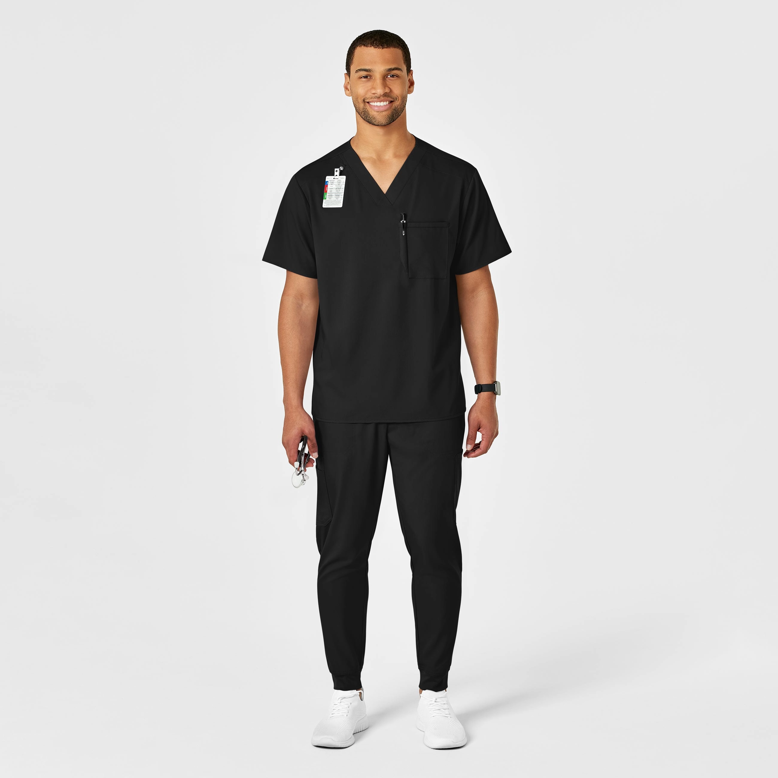 PRO Men's V-Neck Scrub Top - Black