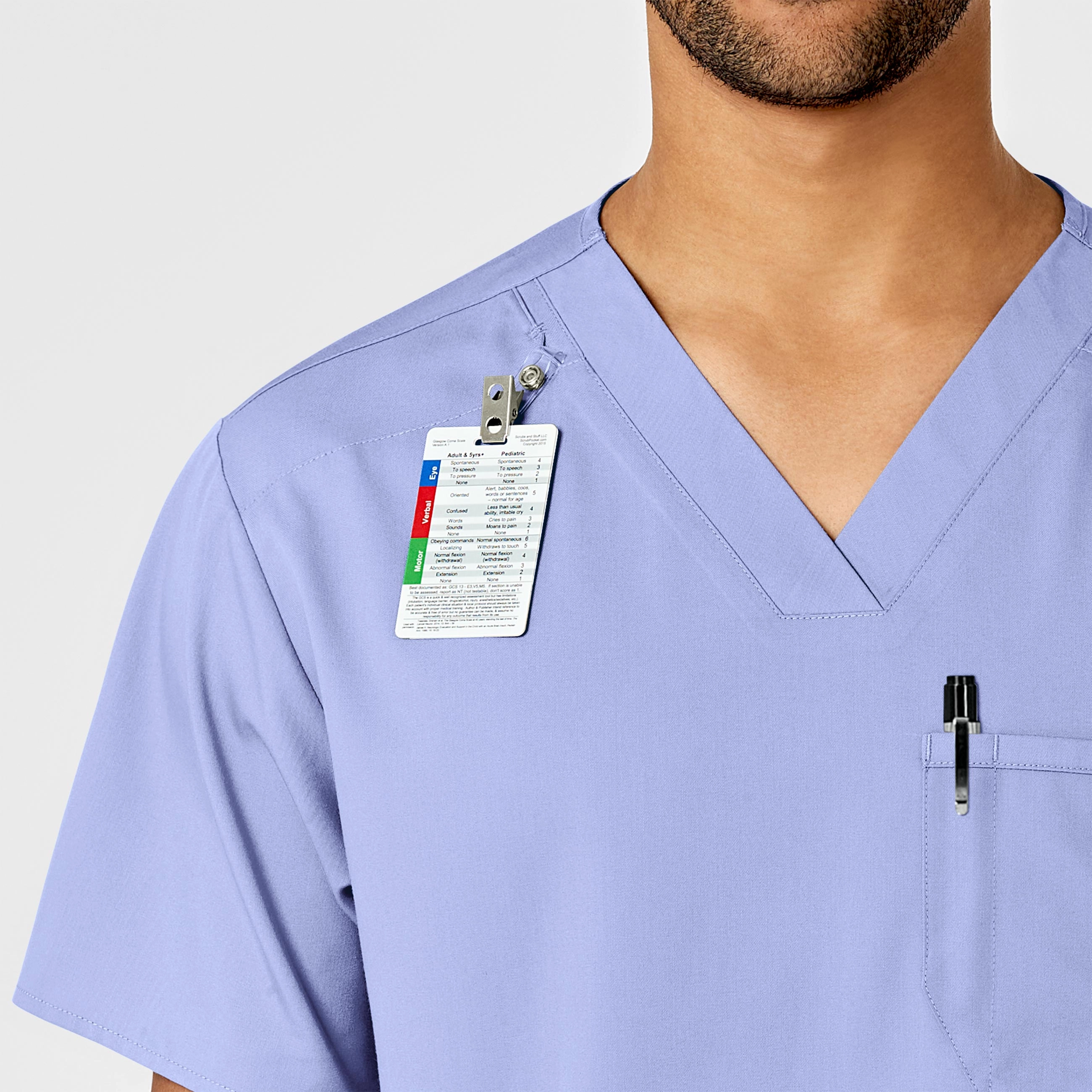PRO Men's V-Neck Scrub Top - Ceil Blue