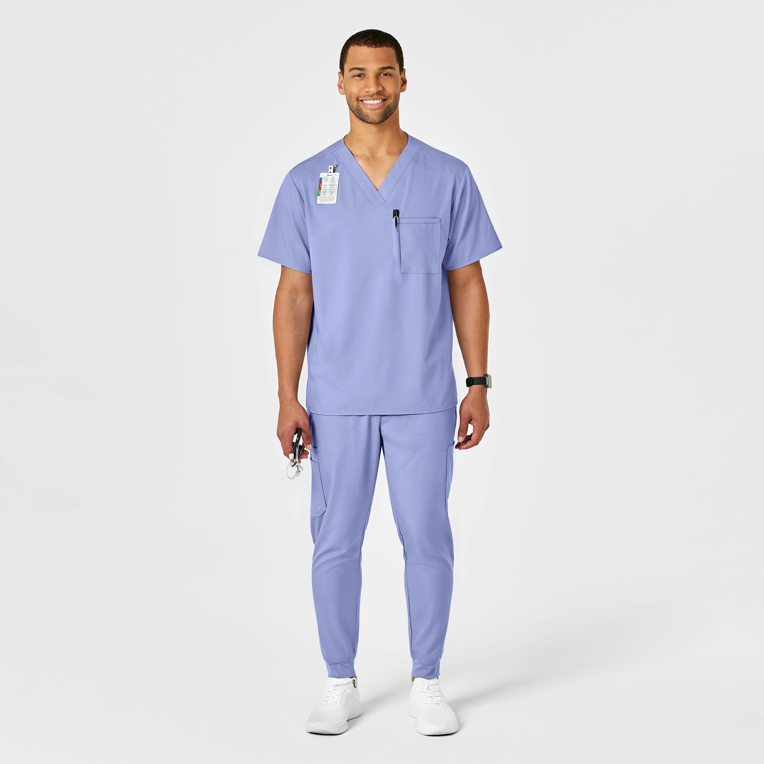 PRO Men's V-Neck Scrub Top - Ceil Blue