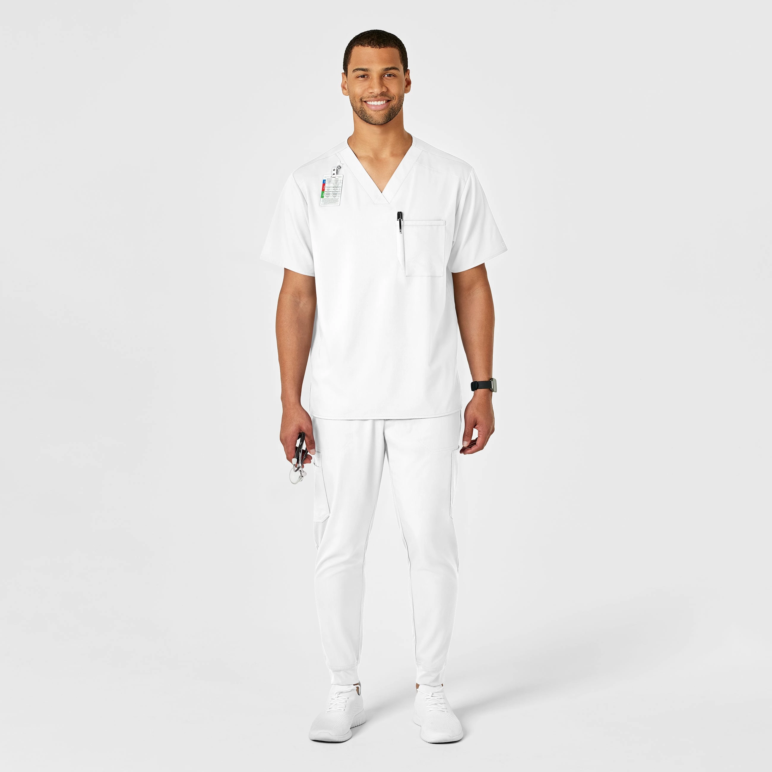 PRO Men's V-Neck Scrub Top - White