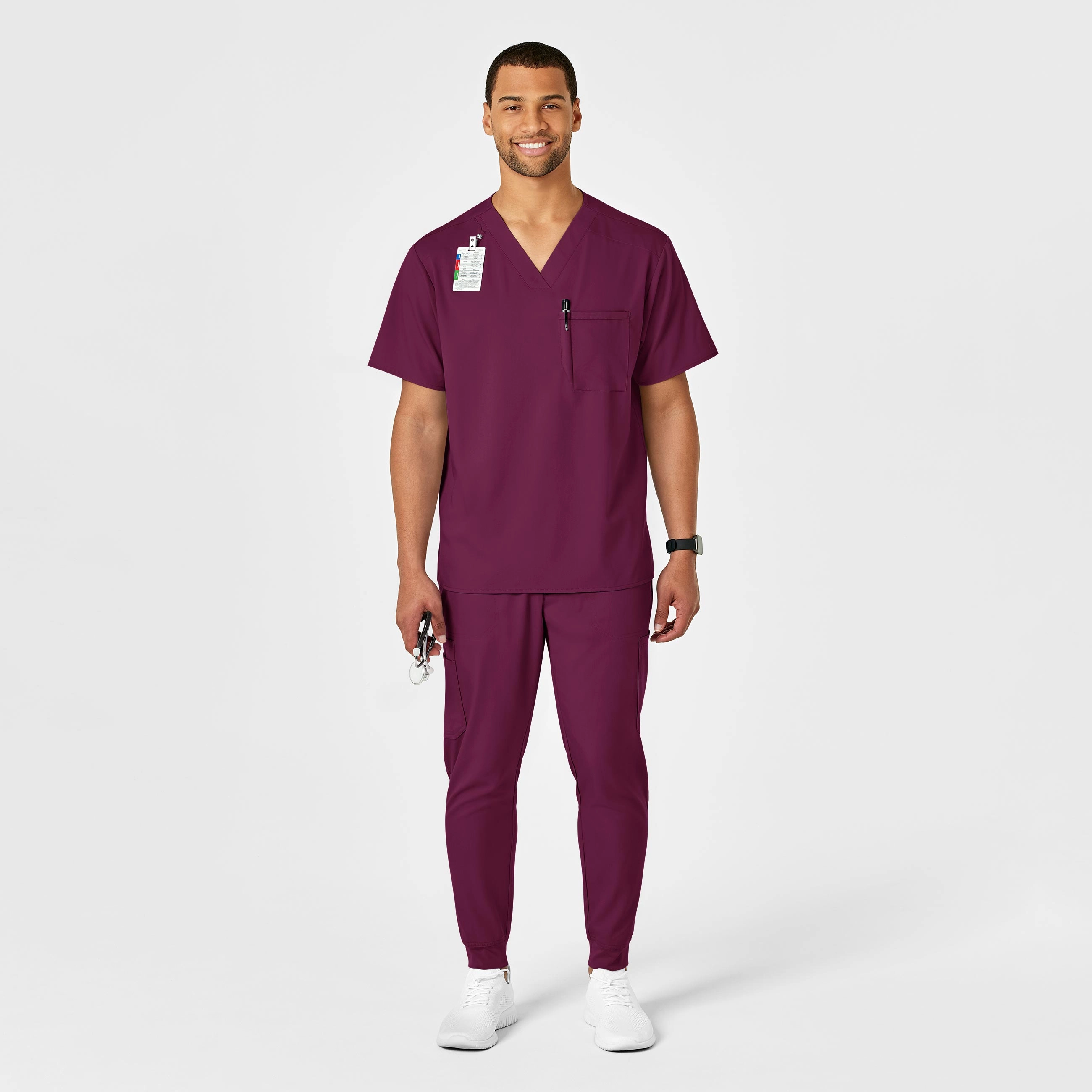 PRO Men's V-Neck Scrub Top - Wine