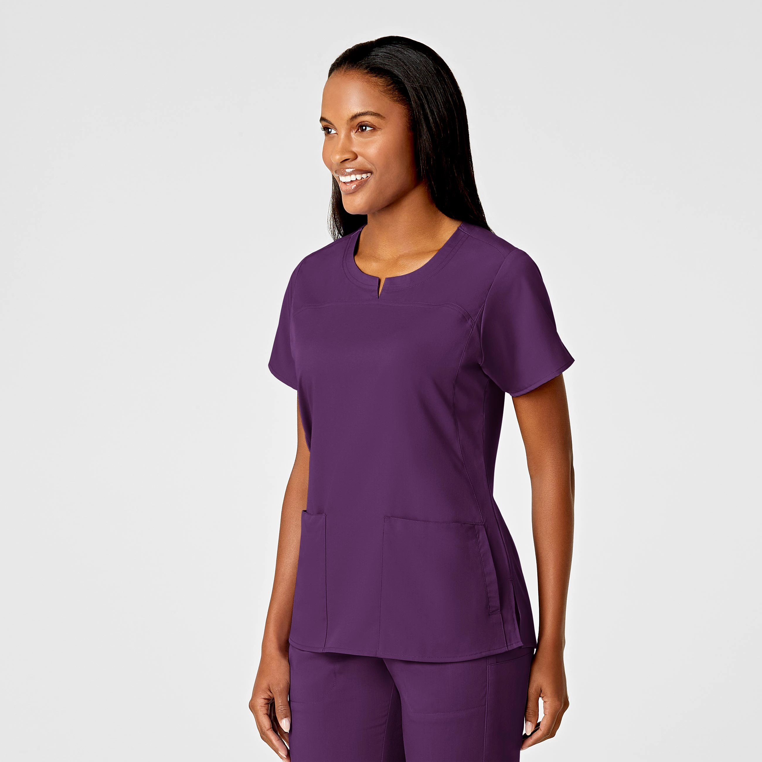 PRO Women's 4 Pocket Notch Neck Scrub Top - Eggplant