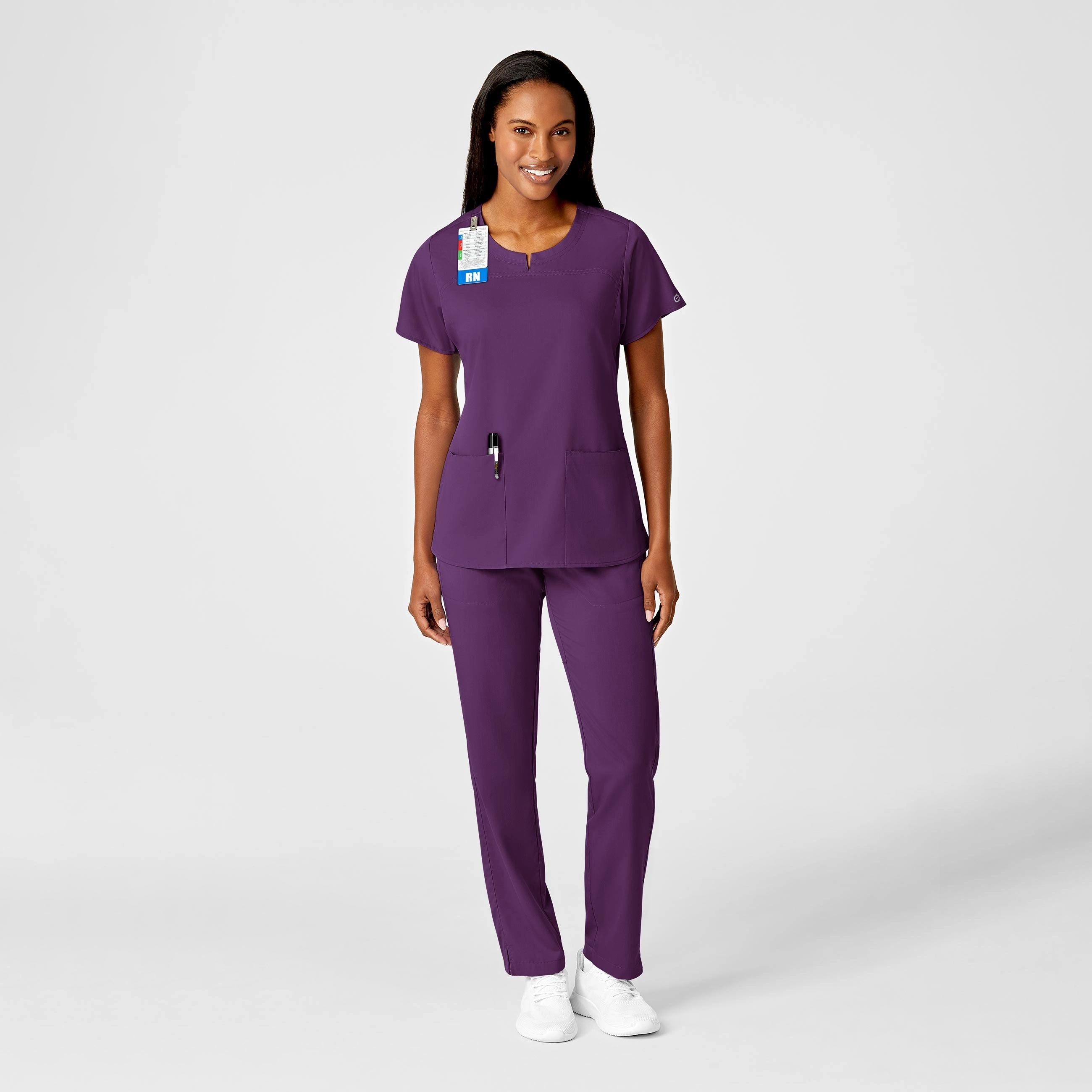 PRO Women's 4 Pocket Notch Neck Scrub Top - Eggplant