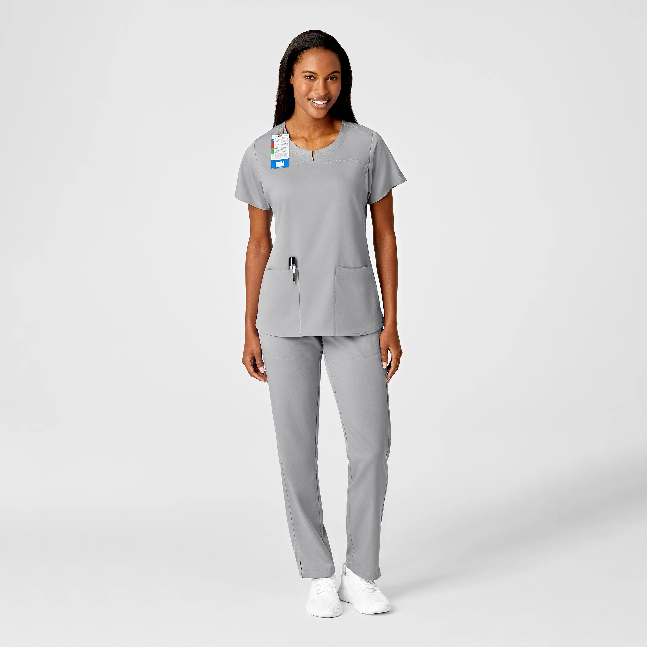 PRO Women's 4 Pocket Notch Neck Scrub Top - Grey