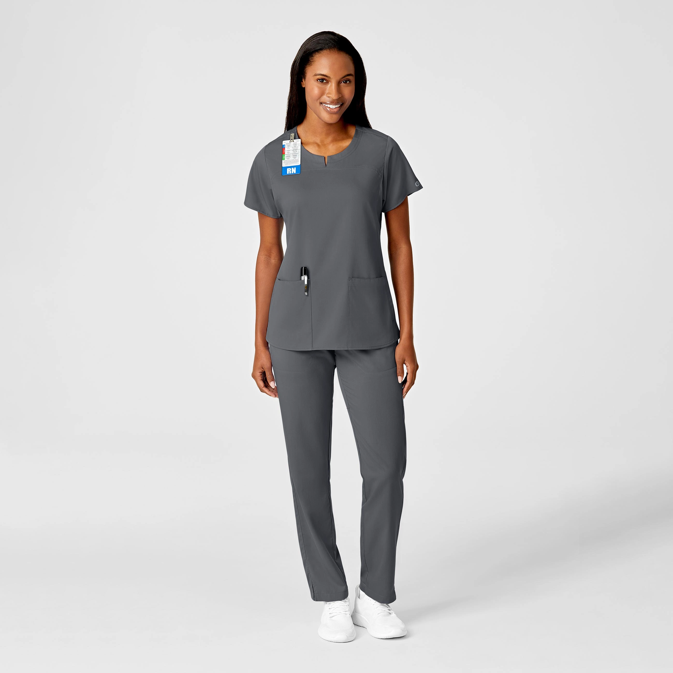 PRO Women's 4 Pocket Notch Neck Scrub Top - Pewter