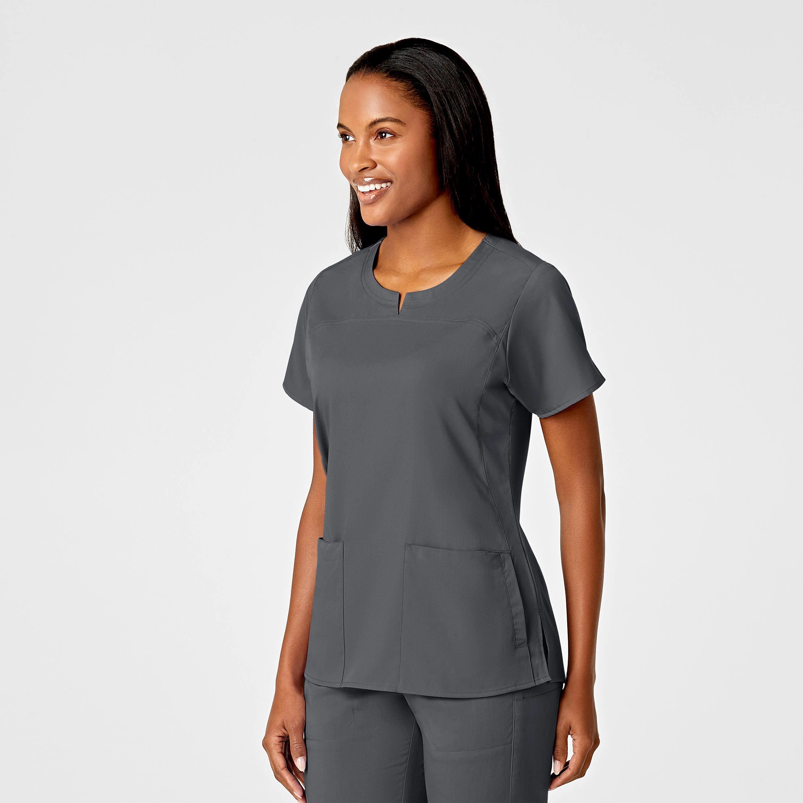 PRO Women's 4 Pocket Notch Neck Scrub Top - Pewter