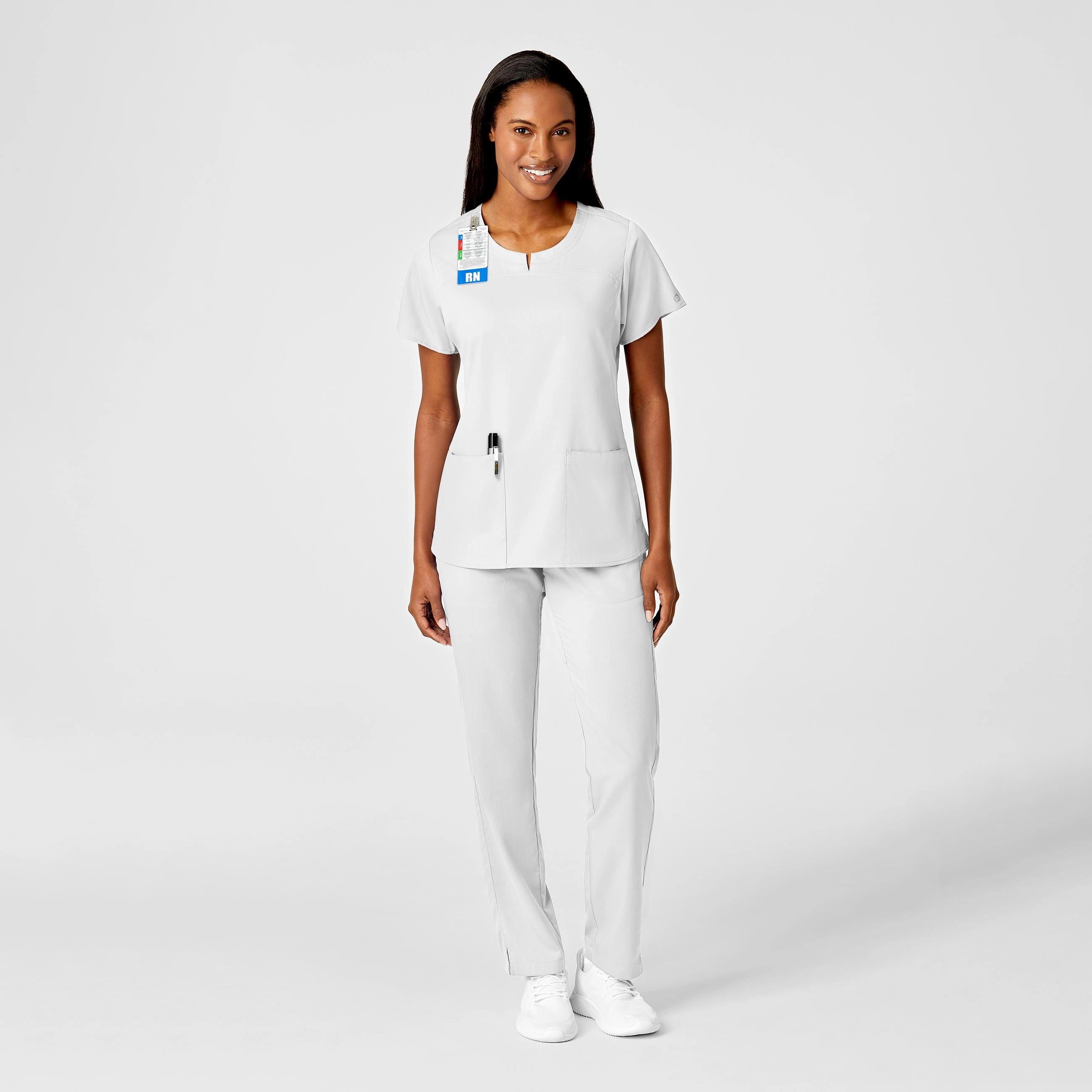 PRO Women's 4 Pocket Notch Neck Scrub Top - White
