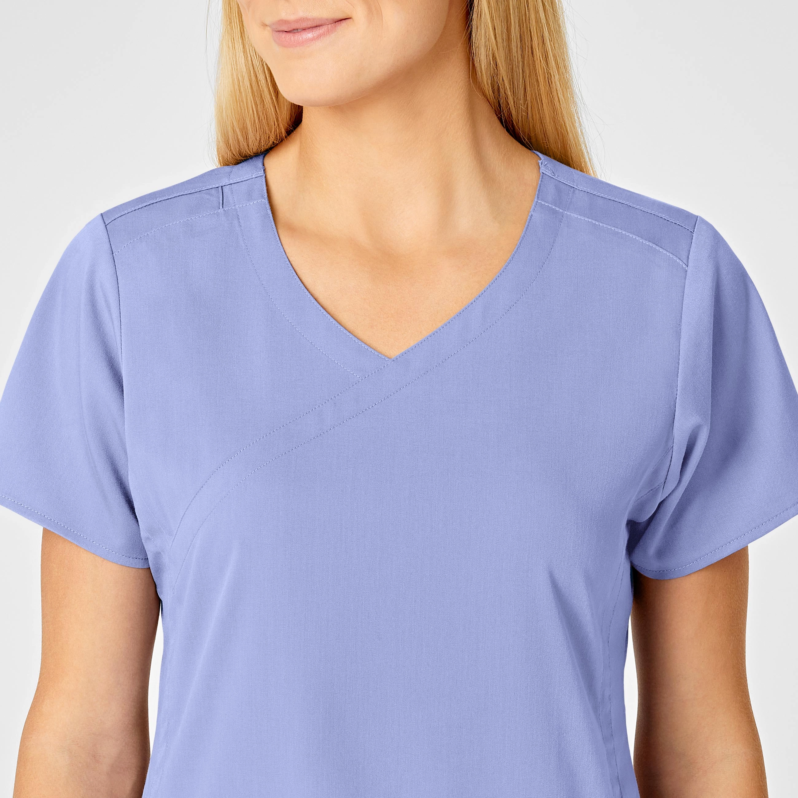 PRO Women's 4 Pocket Wrap Scrub Top - Ceil Blue