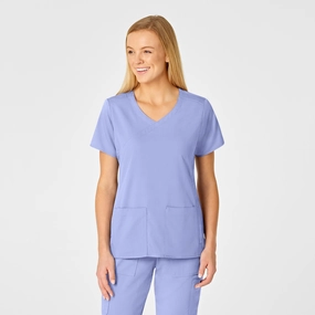 PRO Women's 4 Pocket Wrap Scrub Top - Ceil Blue