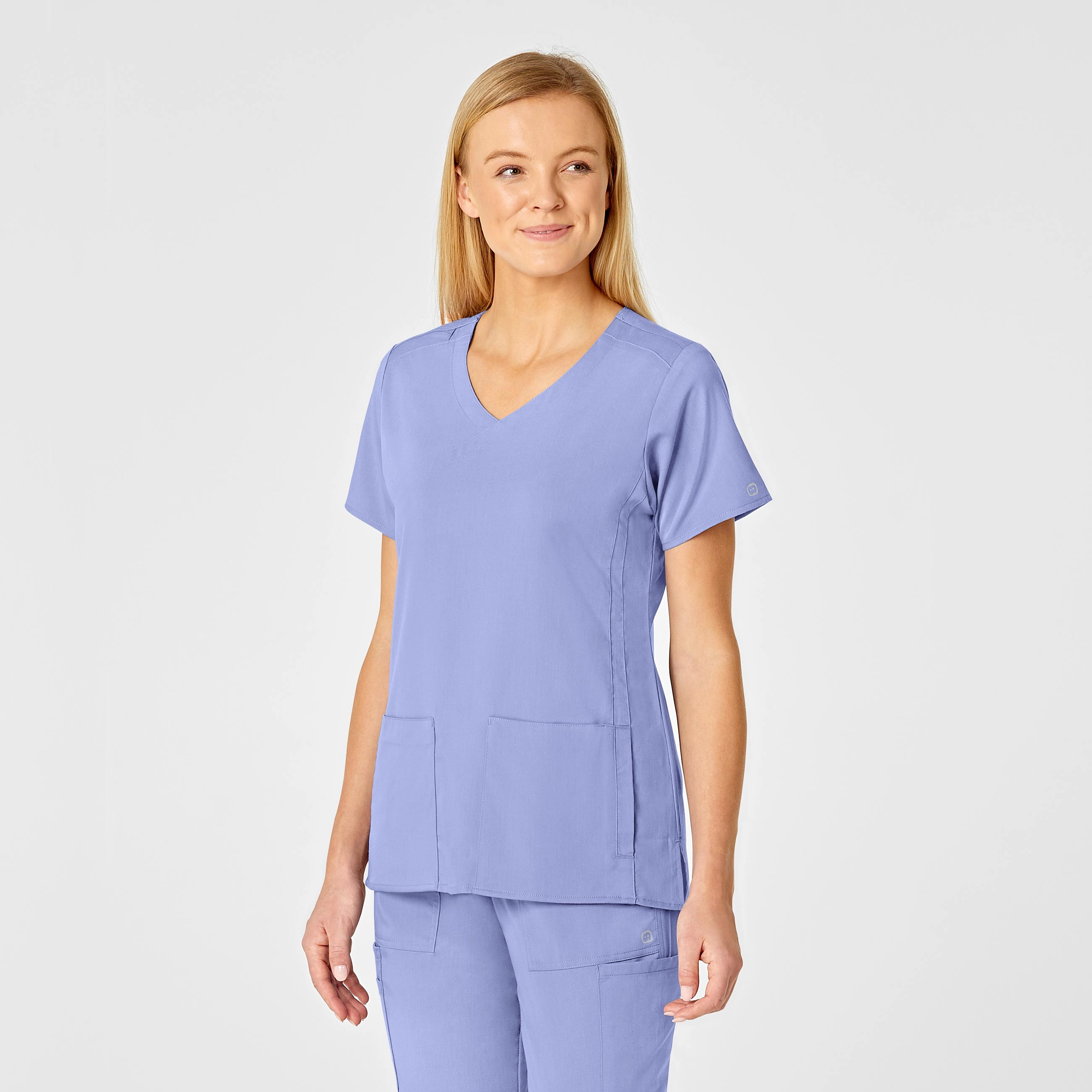PRO Women's 4 Pocket Wrap Scrub Top - Ceil Blue