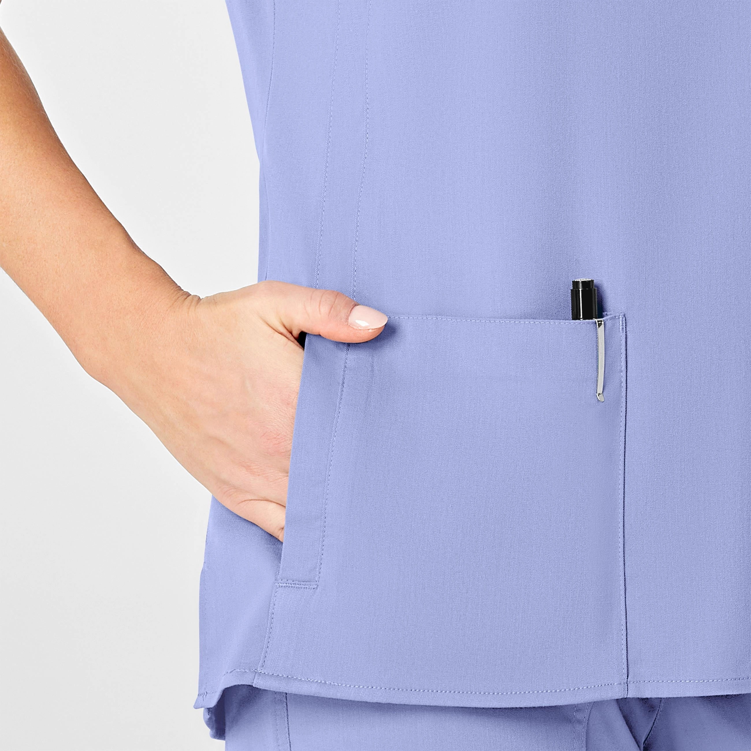 PRO Women's 4 Pocket Wrap Scrub Top - Ceil Blue