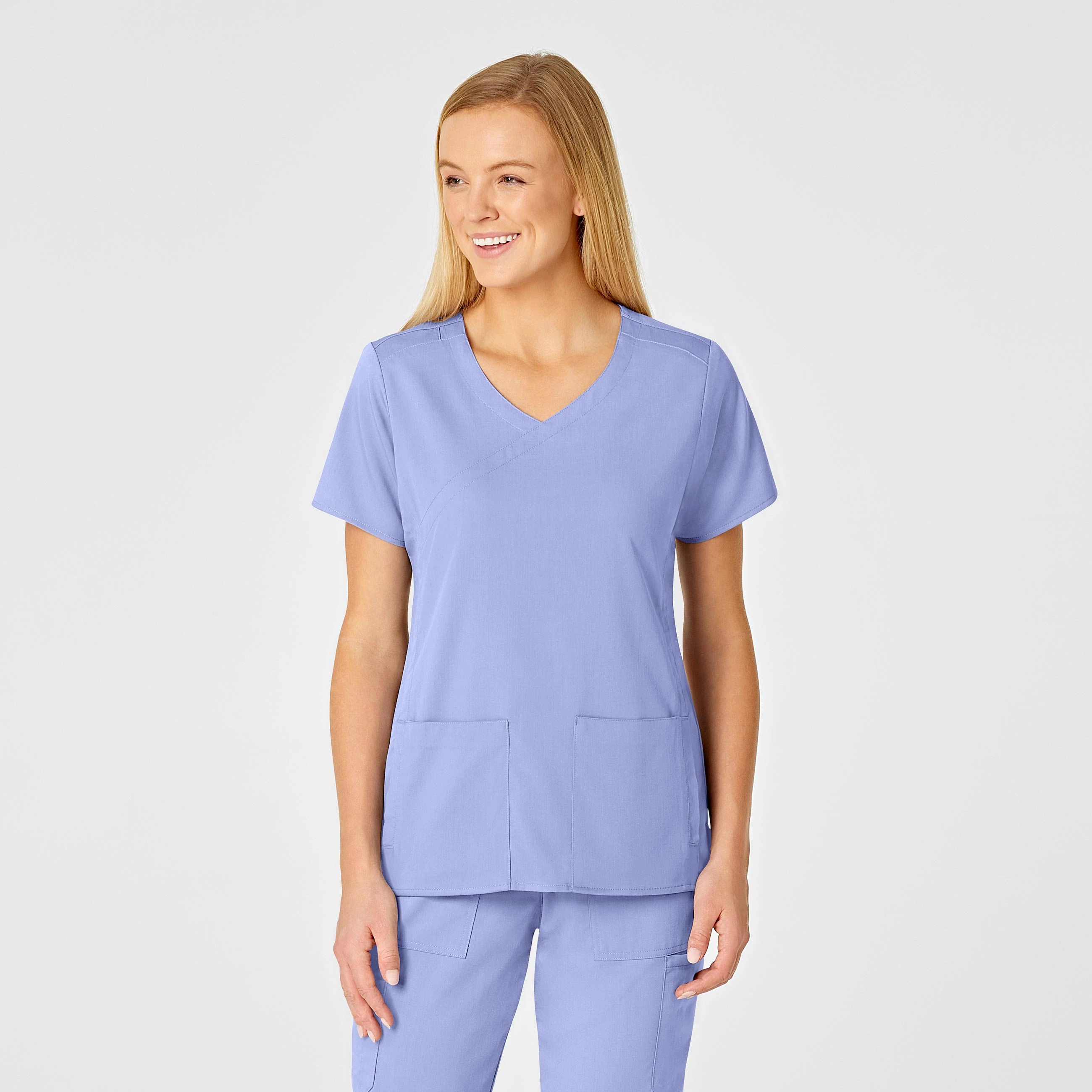 PRO Women's 4 Pocket Wrap Scrub Top - Ceil Blue