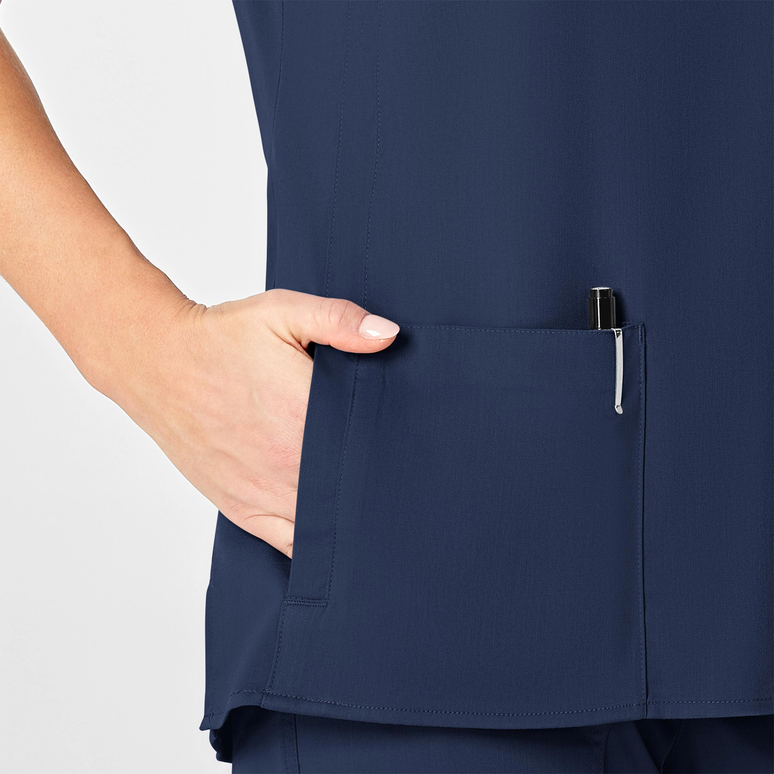 PRO Women's 4 Pocket Wrap Scrub Top - Navy