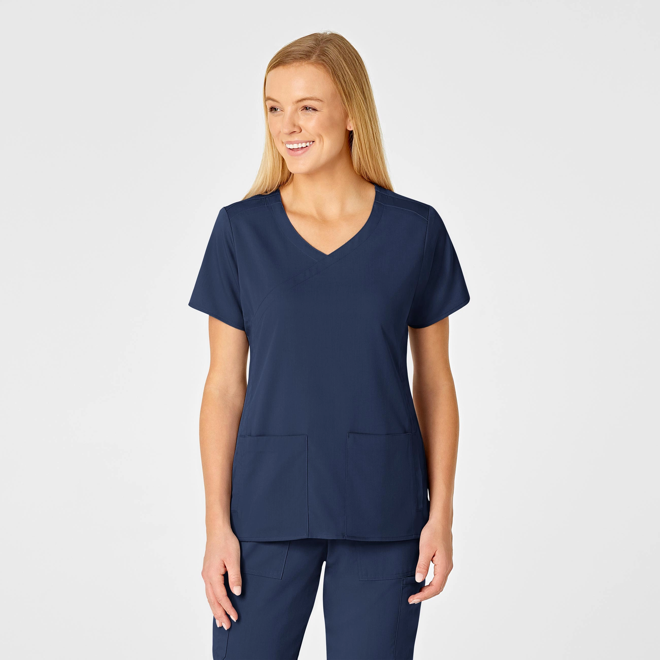 PRO Women's 4 Pocket Wrap Scrub Top - Navy