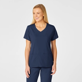 PRO Women's 4 Pocket Wrap Scrub Top - Navy