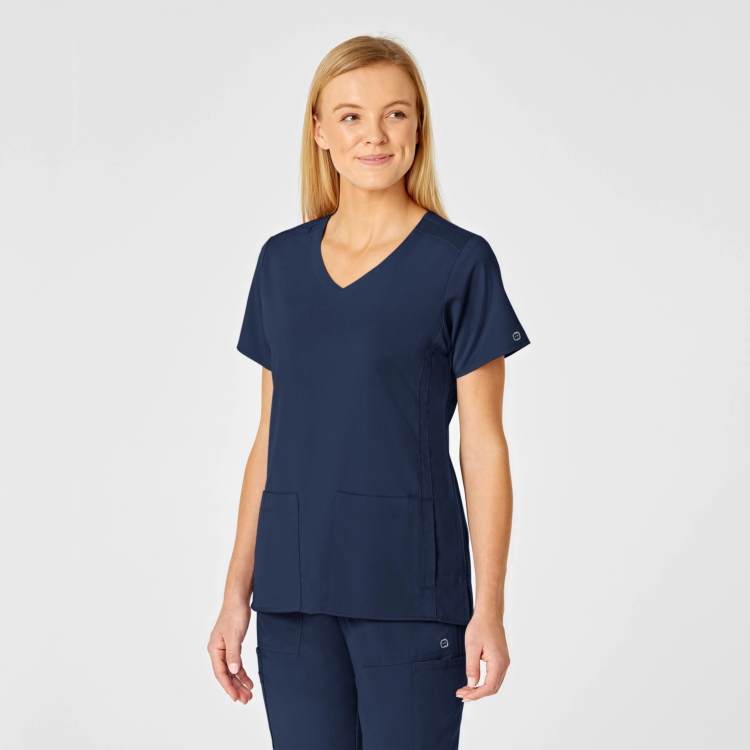 PRO Women's 4 Pocket Wrap Scrub Top - Navy