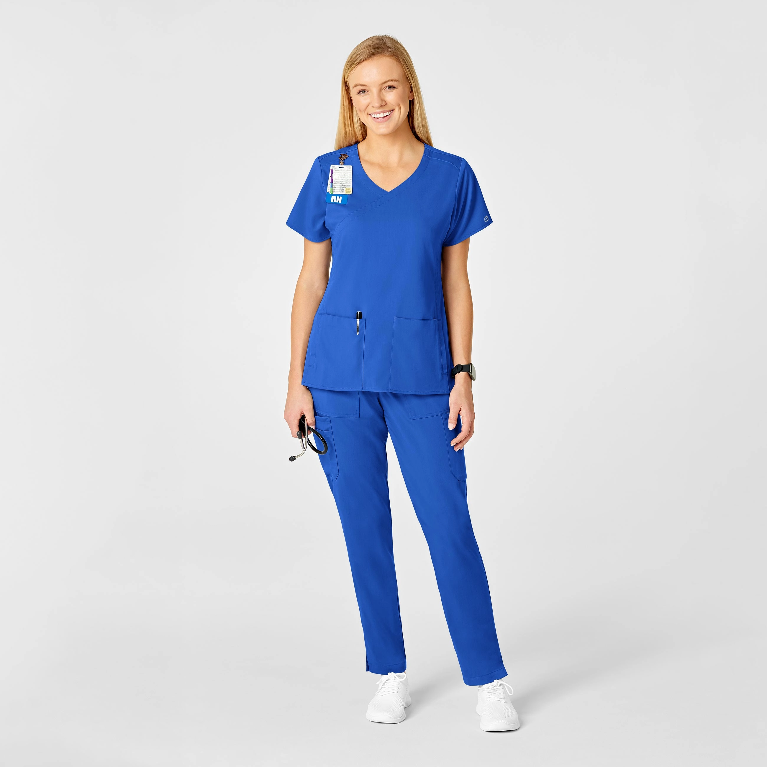 PRO Women's 4 Pocket Wrap Scrub Top - Royal