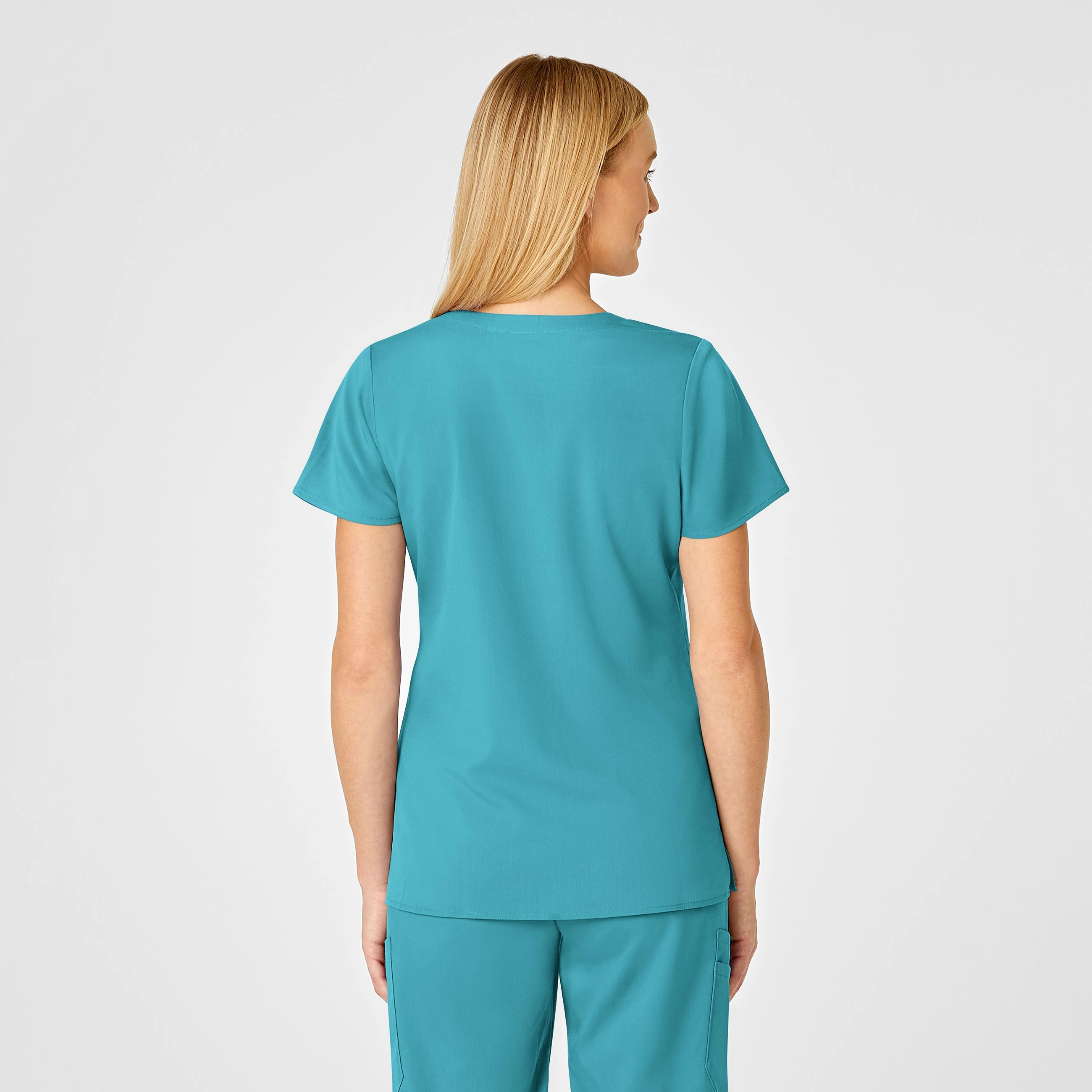 PRO Women's 4 Pocket Wrap Scrub Top - Teal Blue