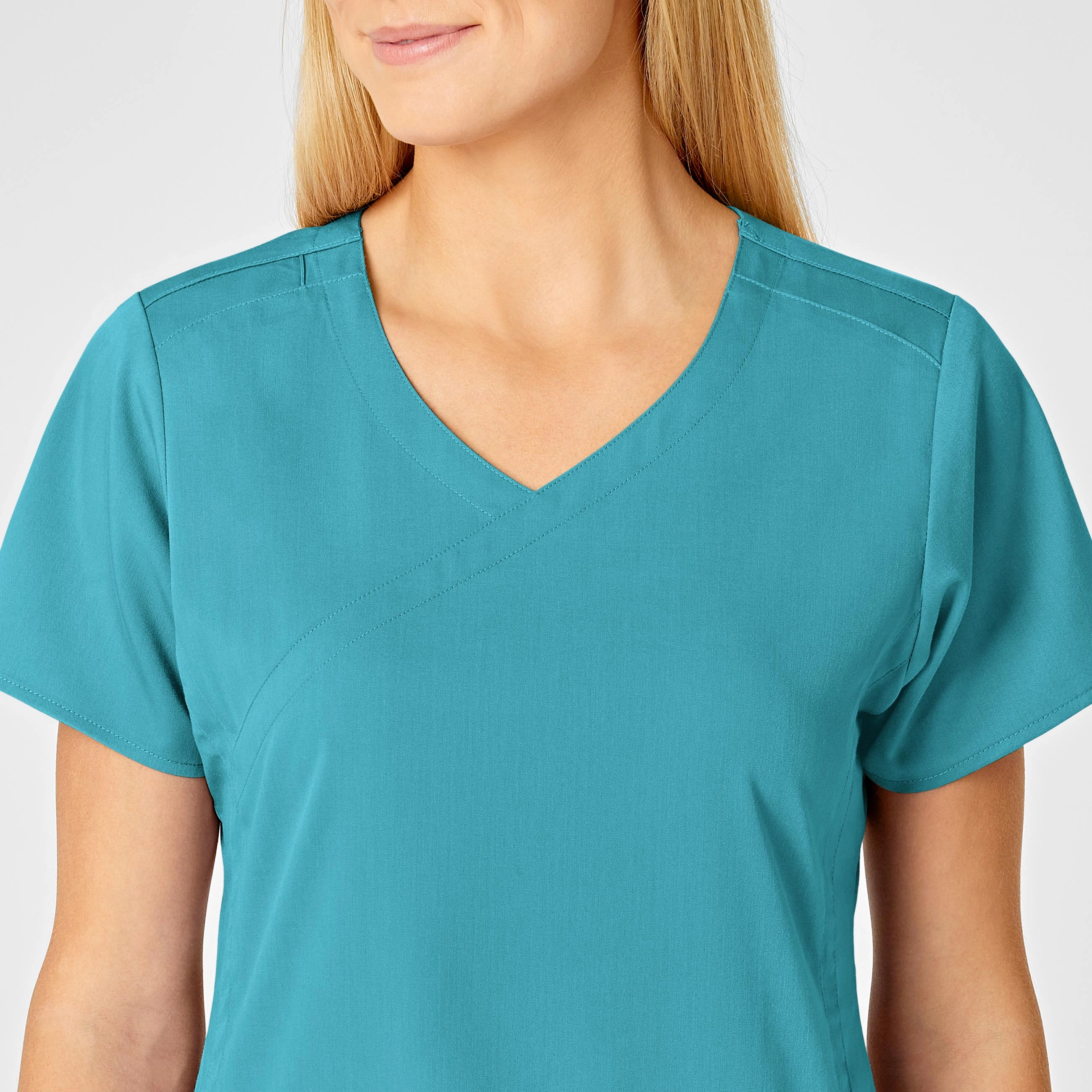 PRO Women's 4 Pocket Wrap Scrub Top - Teal Blue