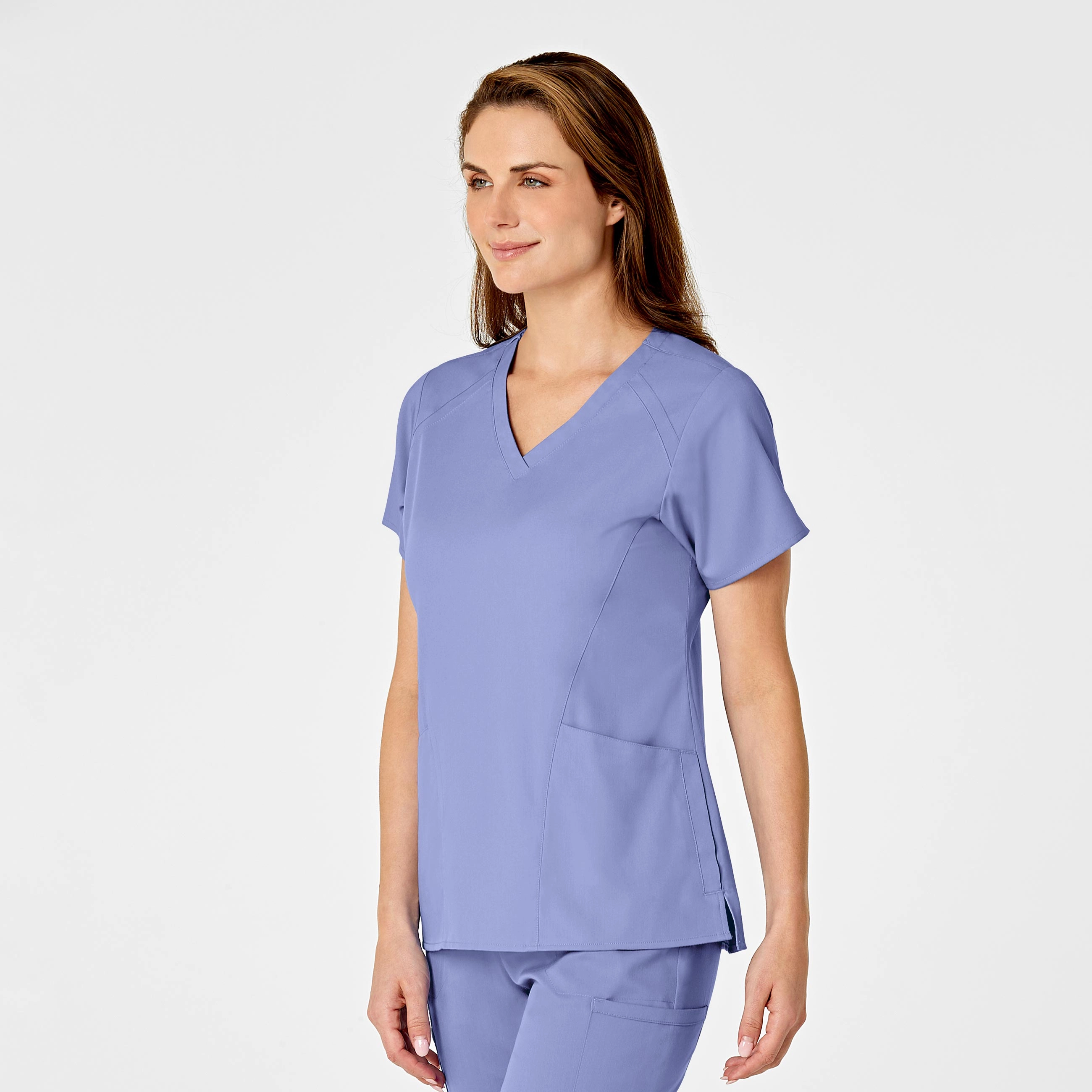 PRO Women's Four Pocket V-Neck Scrub Top - Ceil Blue