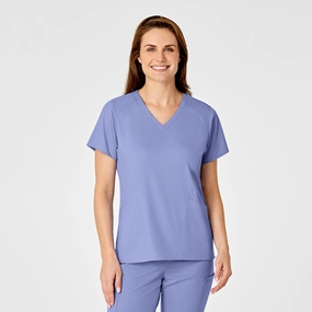 PRO Women's Four Pocket V-Neck Scrub Top - Ceil Blue