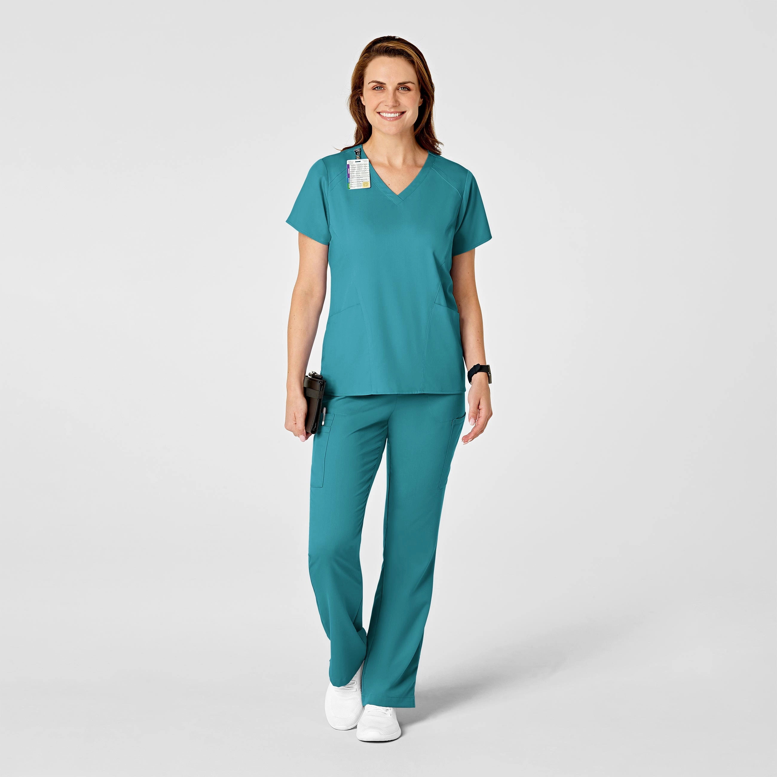 PRO Women's Four Pocket V-Neck Scrub Top - Teal Blue