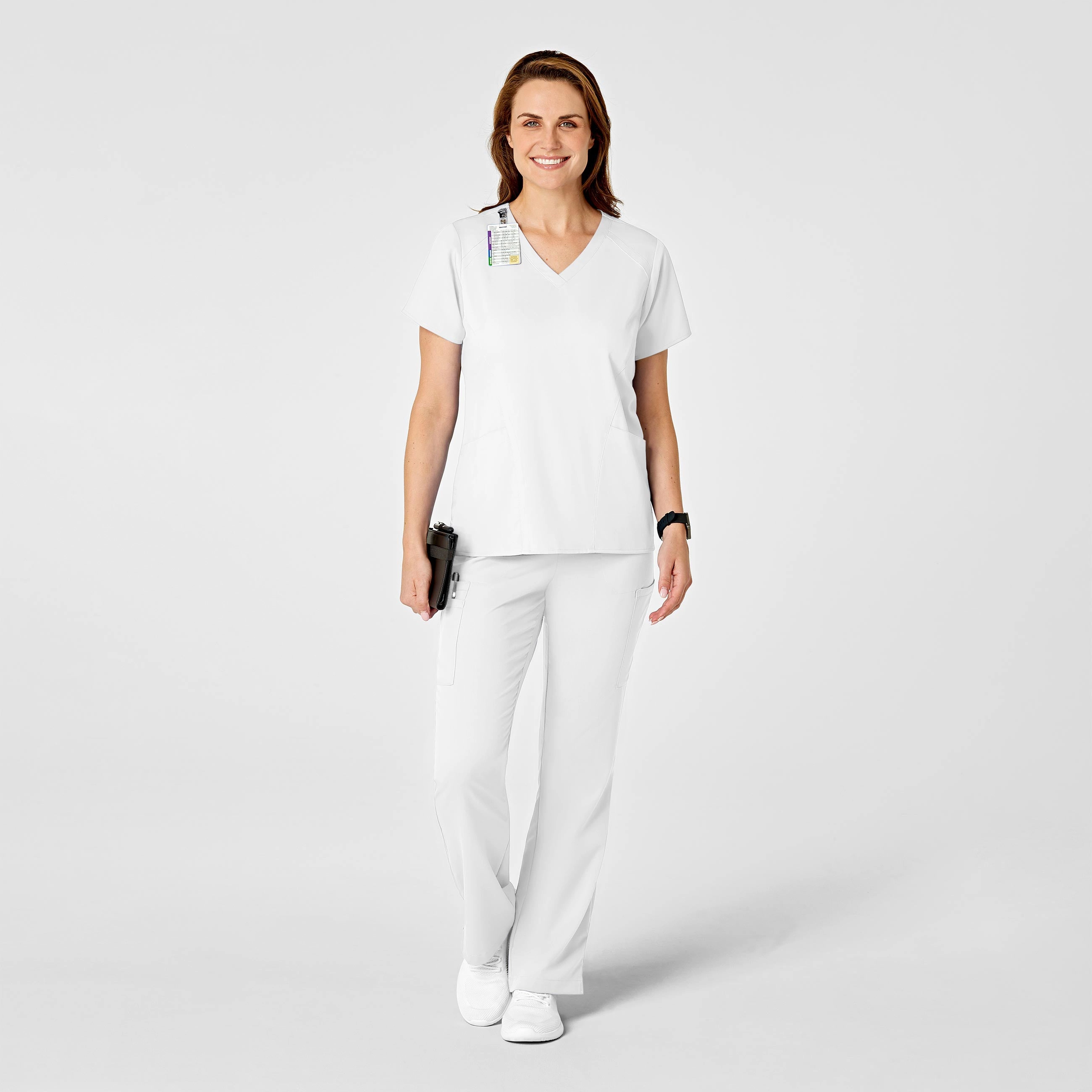 PRO Women's Four Pocket V-Neck Scrub Top - White