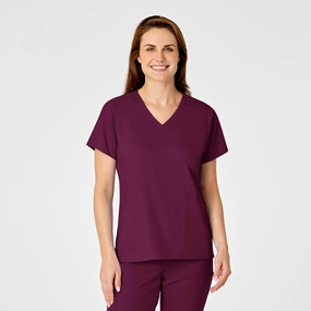 PRO Women's Four Pocket V-Neck Scrub Top - Wine