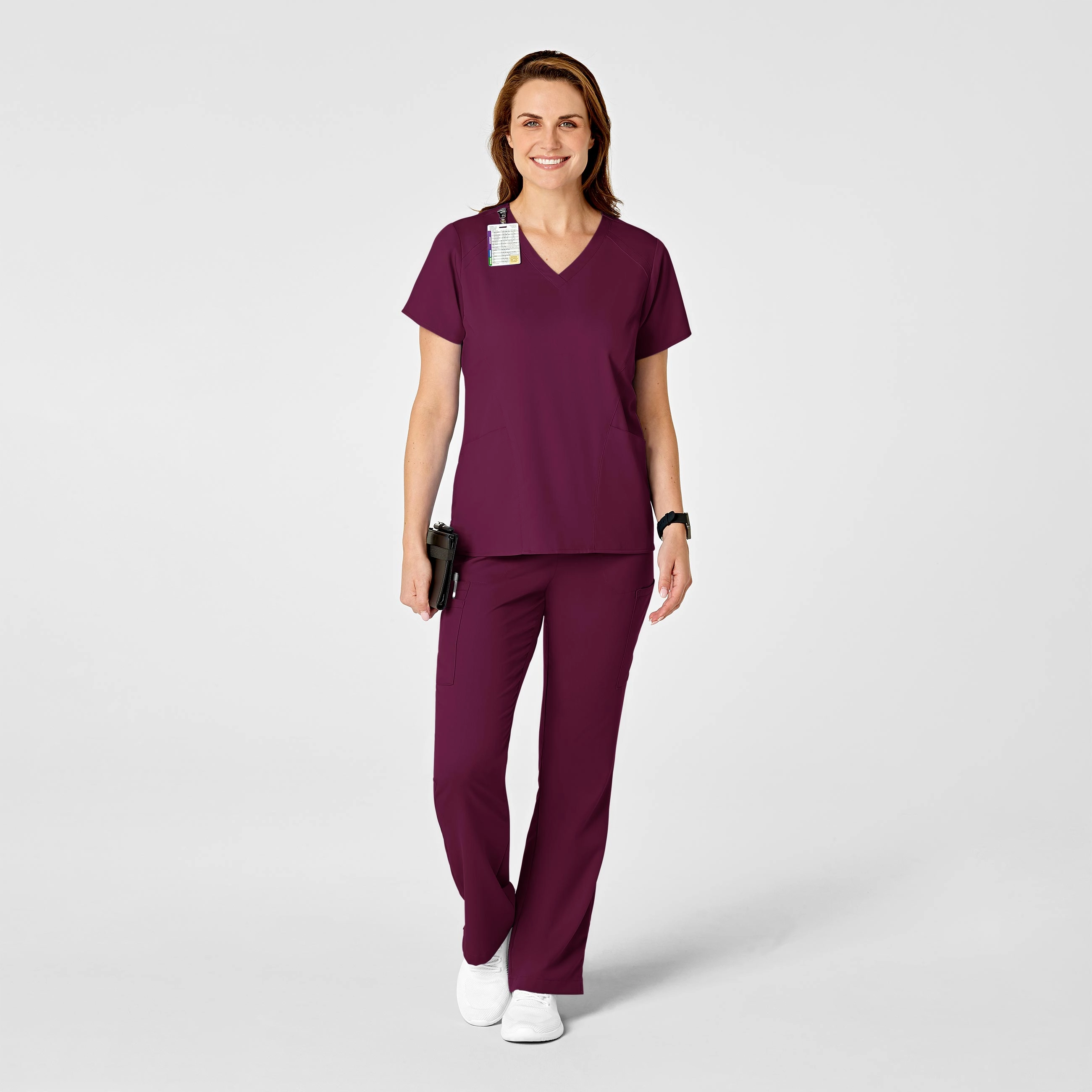 PRO Women's Four Pocket V-Neck Scrub Top - Wine