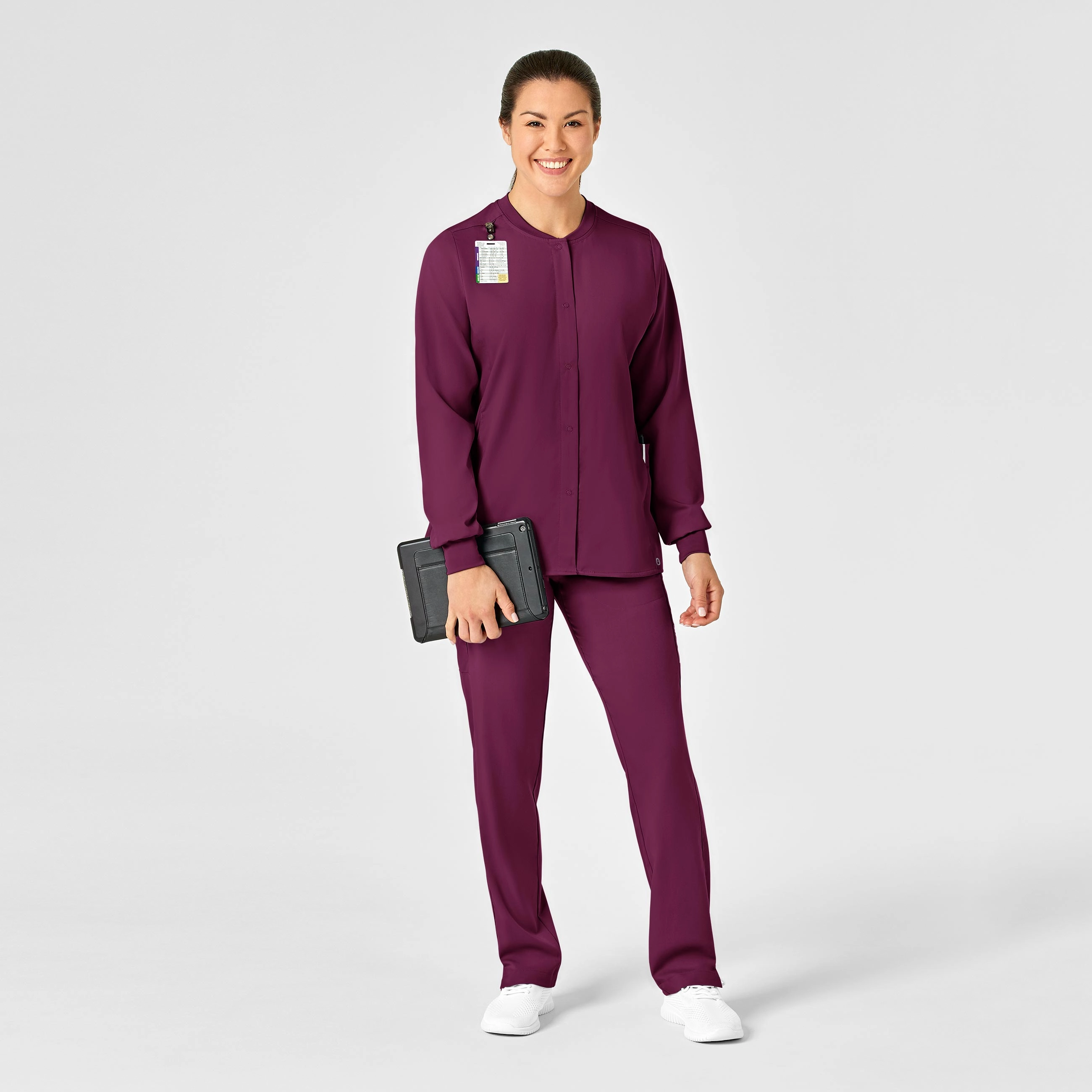 PRO Women's Snap Front Scrub Jacket - Wine