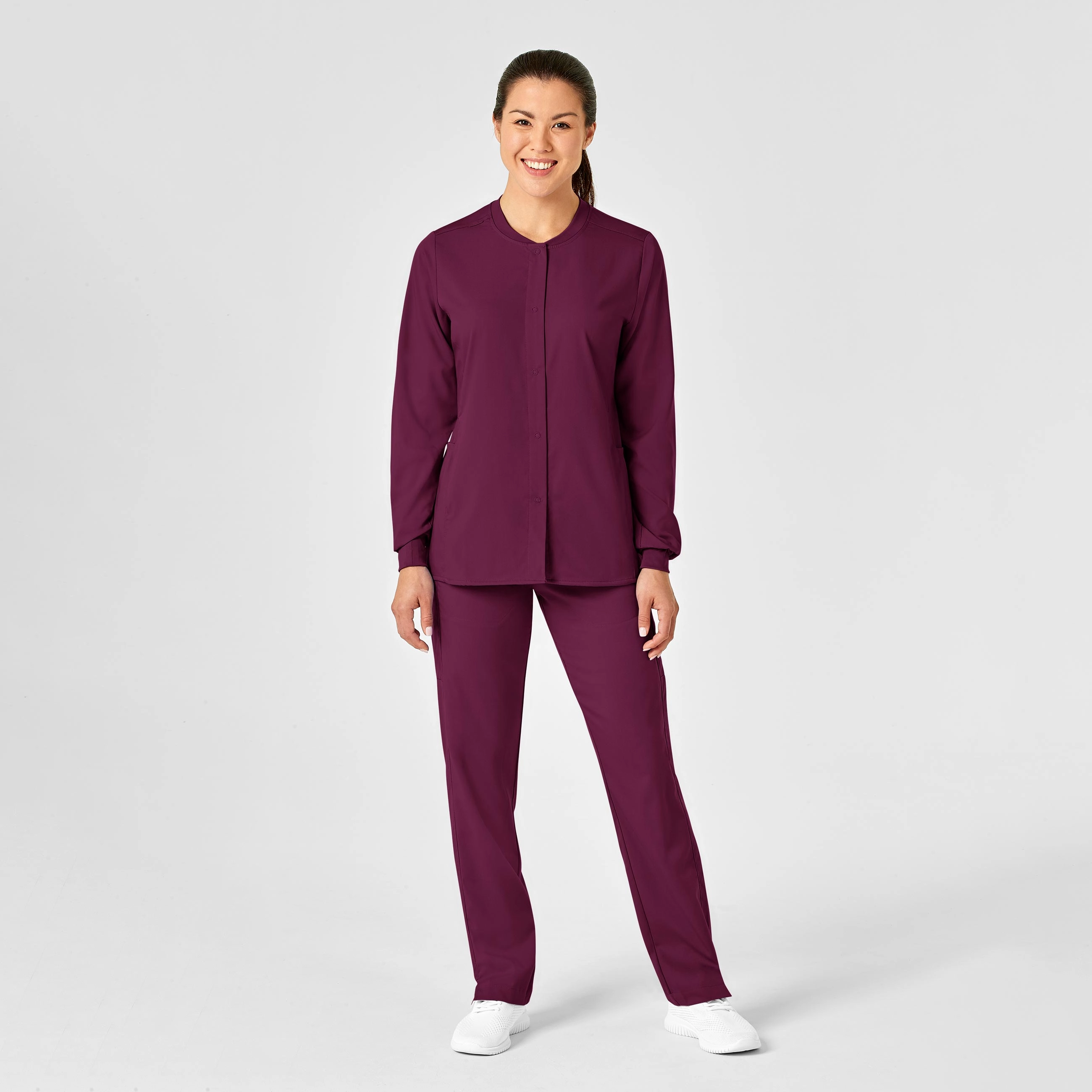 PRO Women's Snap Front Scrub Jacket - Wine