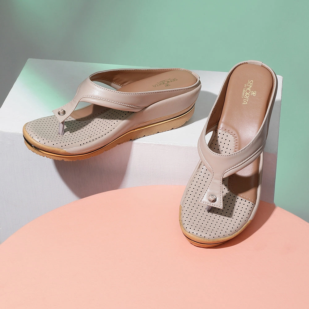 Senorita Casual Beige Slippers For Women LAF-101 By Liberty