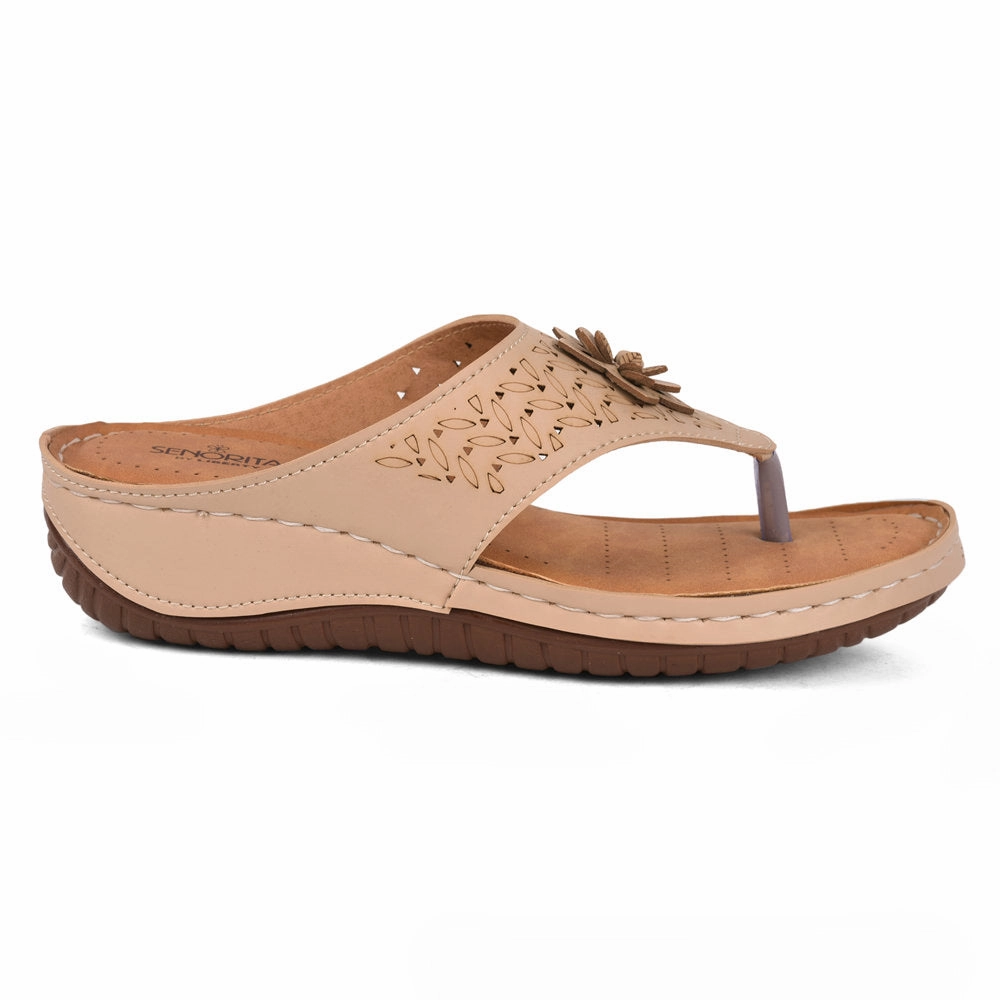 Senorita Casual Beige Slippers For Women LAF-756 By Liberty