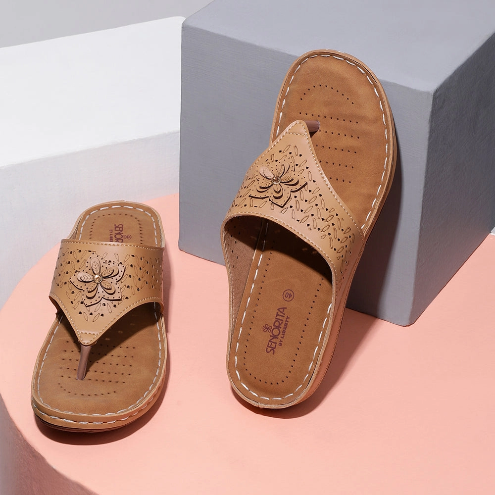 Senorita Casual Beige Slippers For Women LAF-756 By Liberty