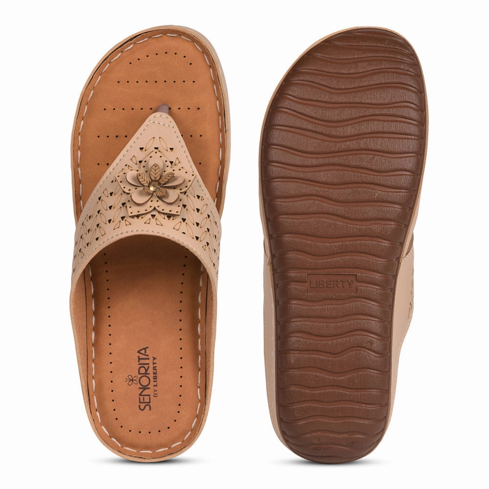 Senorita Casual Beige Slippers For Women LAF-756 By Liberty