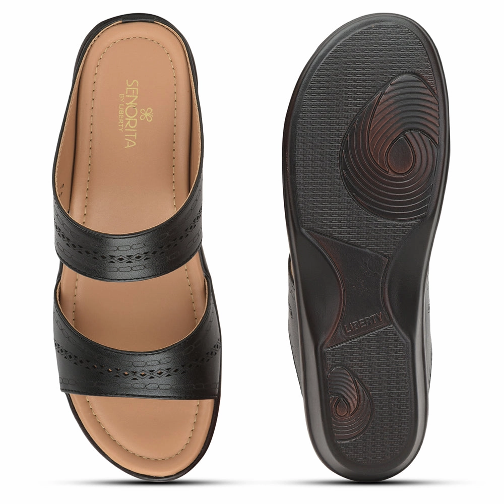 Senorita Casual Slippers For Ladies (Black) LAF-1122 By Liberty