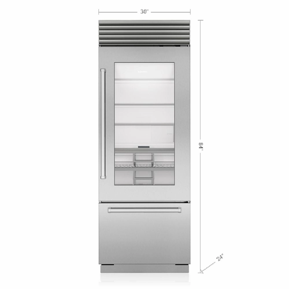 Sub-Zero CL3050UG/S/P/R 30" Classic Over-and-Under Refrigerator/Freezer with Glass Door