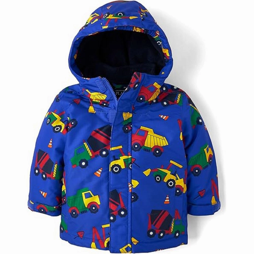 The Children's Place Toddler Boys Print 3 in 1 Jacket Blue Construction Trucks, Size 18-24 M, Water-Resistant