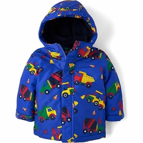 The Children's Place Toddler Boys Print 3 in 1 Jacket Blue Construction Trucks, Size 18-24 M, Water-Resistant