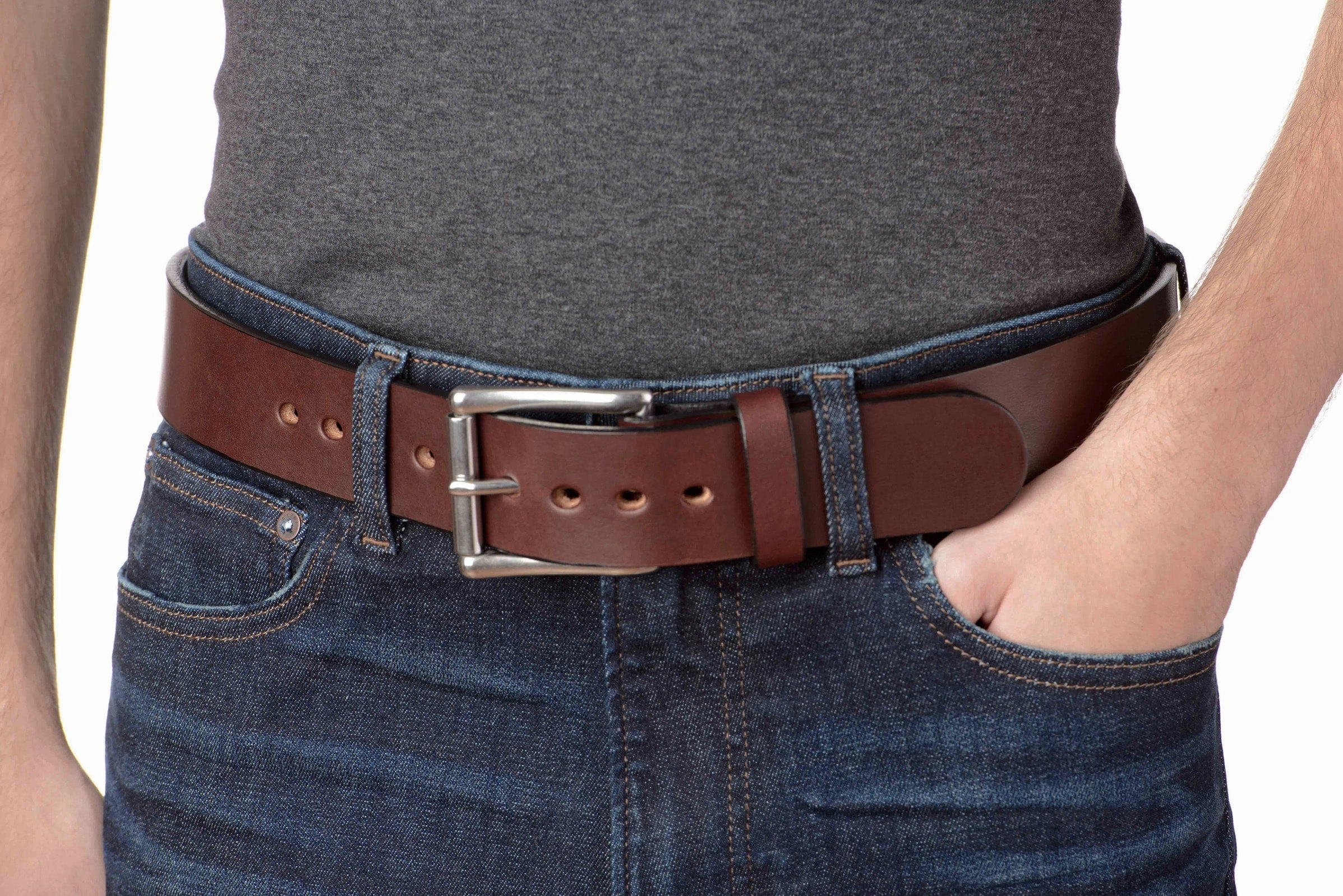 The Eastwood: Men's Brown Non Stitched Leather Belt Max Thick 1.75" Extra Wide